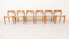 Set of 6 vintage dining chairs  Niels Otto Møller  Model 75  Papercord  Teak