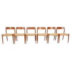 Set of 6 Vintage dining chairs  Niels Otto Møller  Model 75  Papercord  Teak