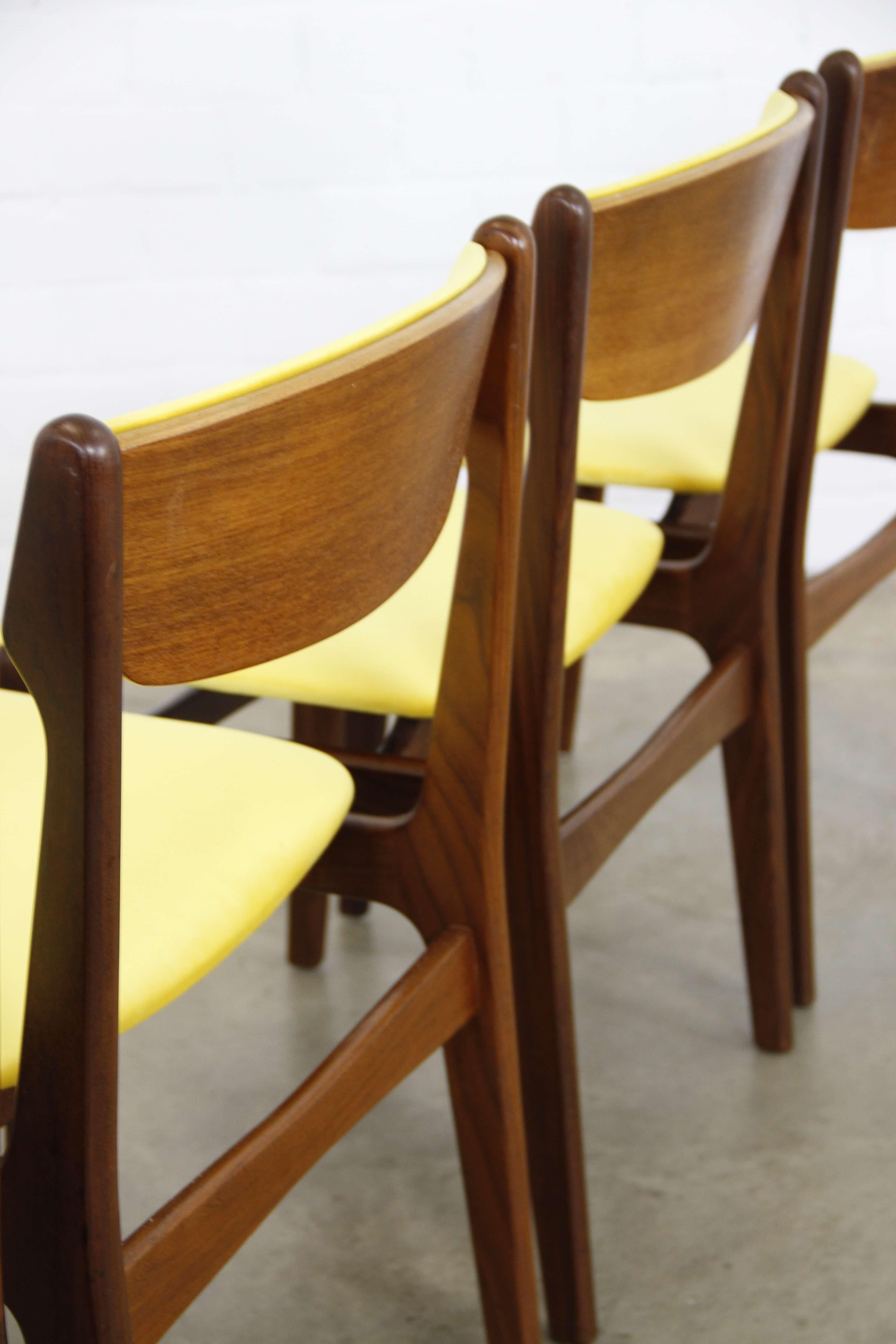 European Set of 6 Vintage Dining Chairs Re-Upholstered in Yellow Velvet