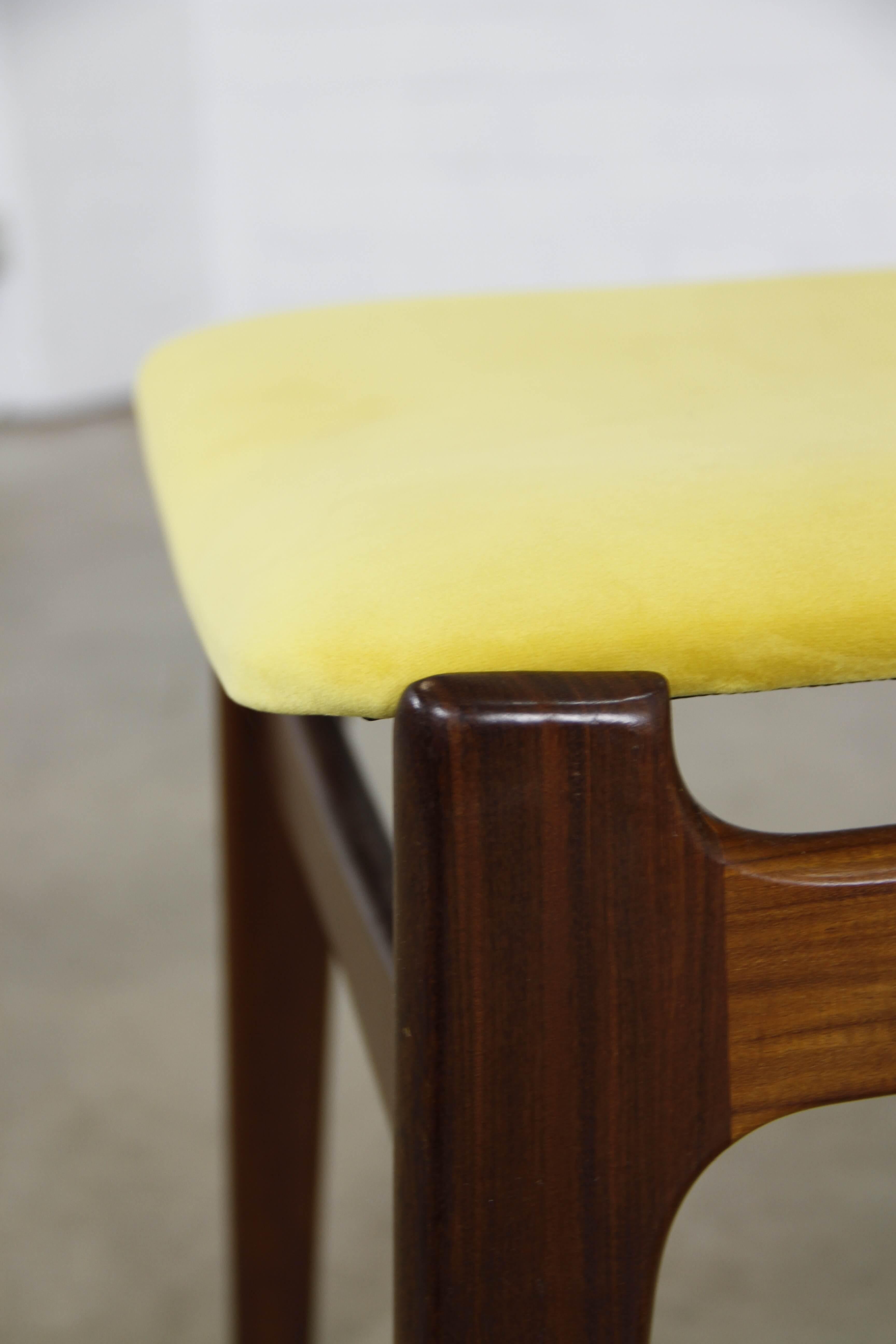 20th Century Set of 6 Vintage Dining Chairs Re-Upholstered in Yellow Velvet