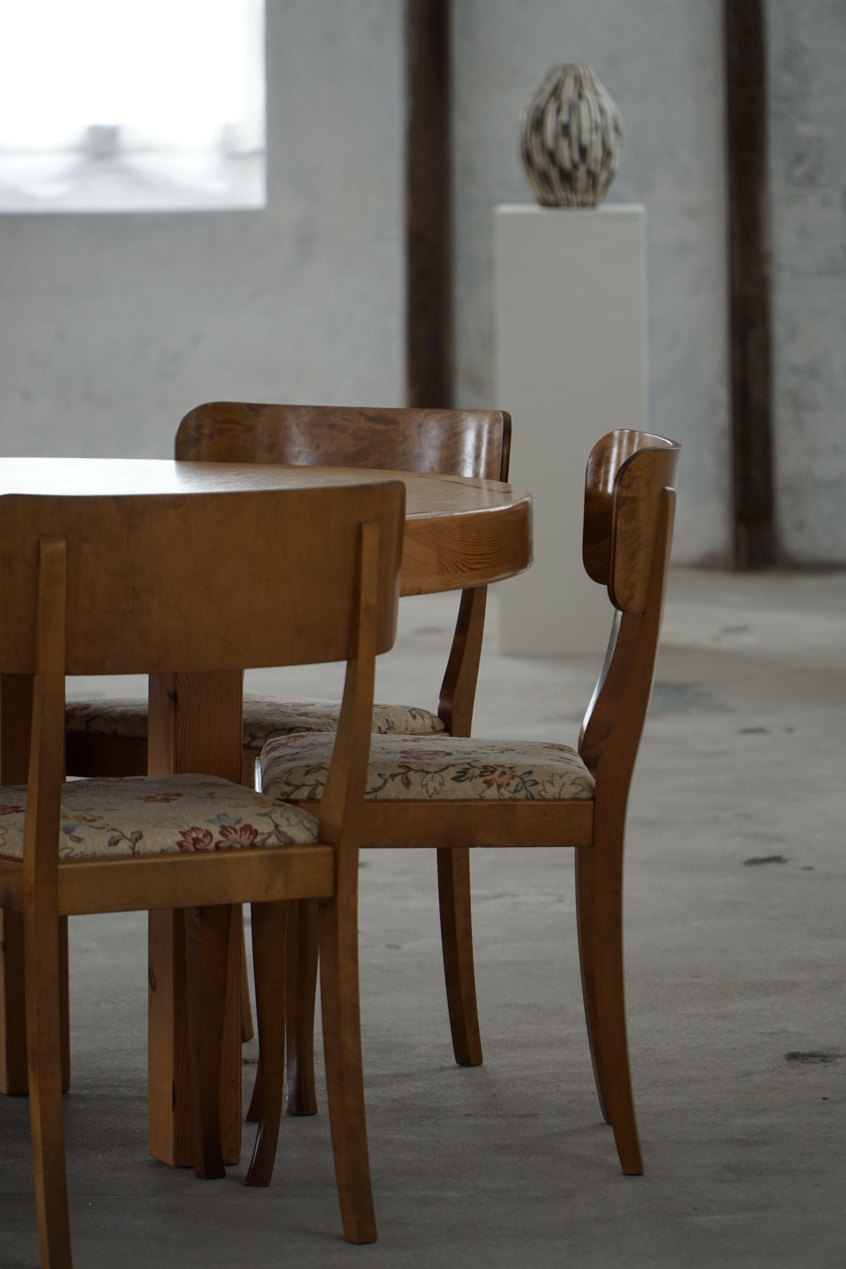 Set di 6 sedie da pranzo vintage, Swedish Grace, tappezzeria floreale, anni '30 in vendita 3
