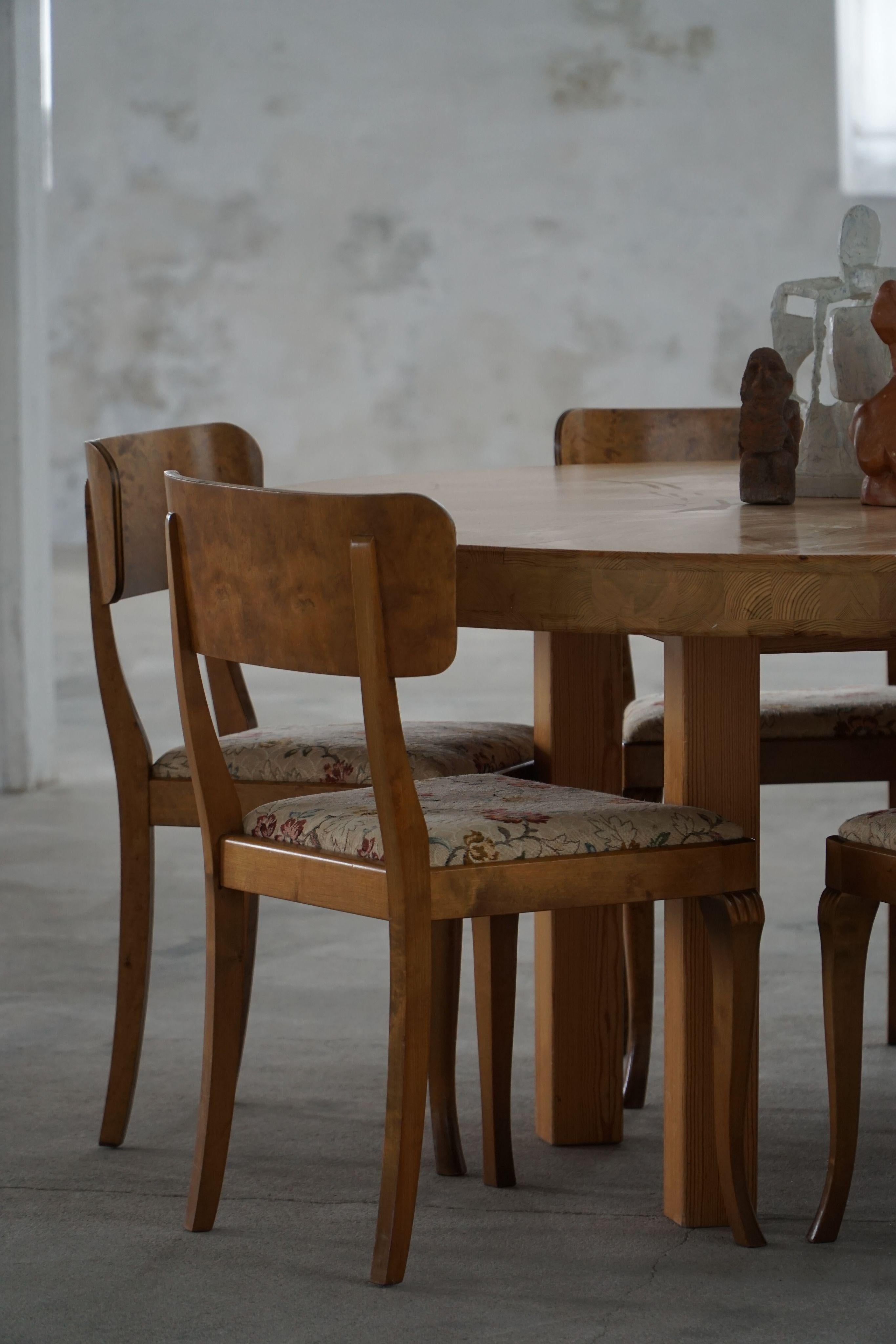 Set di 6 sedie da pranzo vintage, Swedish Grace, tappezzeria floreale, anni '30 in vendita 4