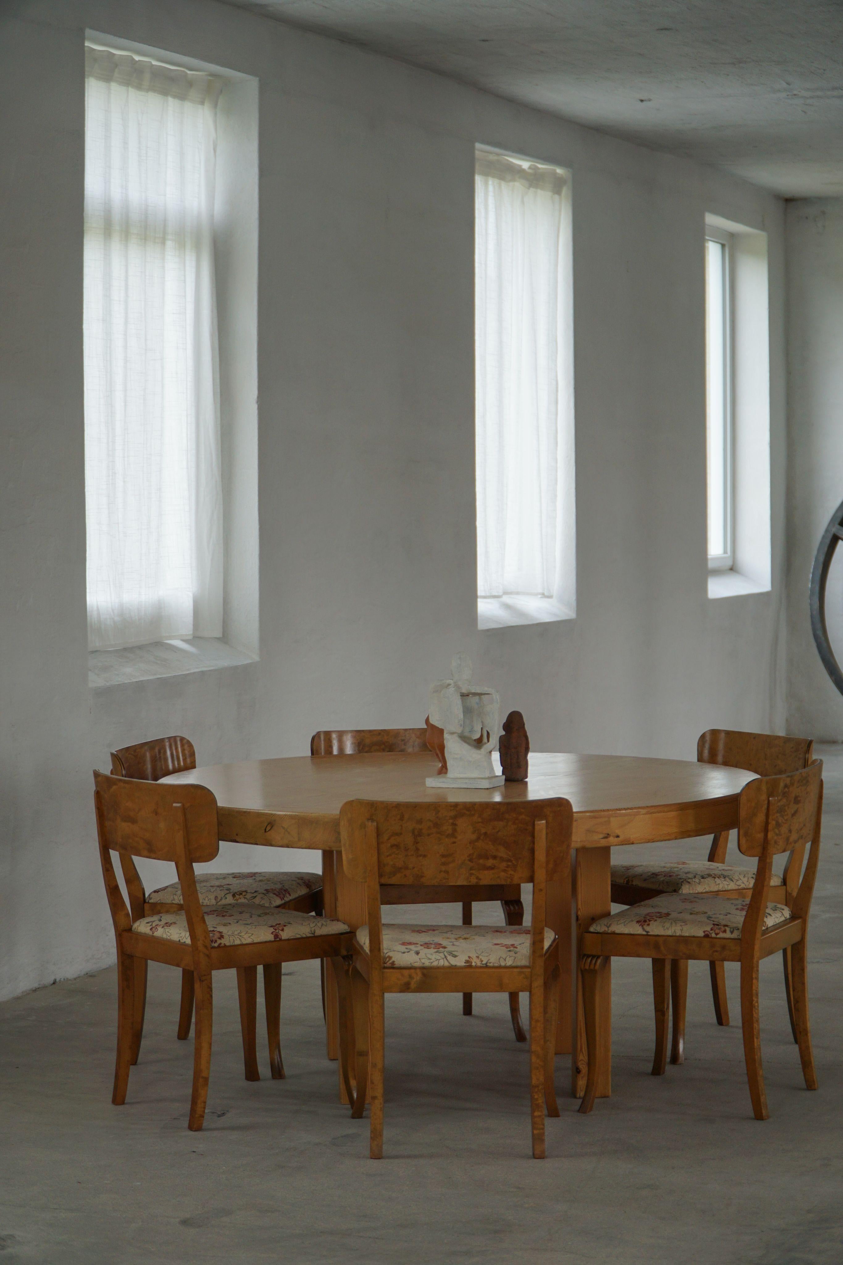 Set di 6 sedie da pranzo vintage, Swedish Grace, tappezzeria floreale, anni '30 in vendita 8