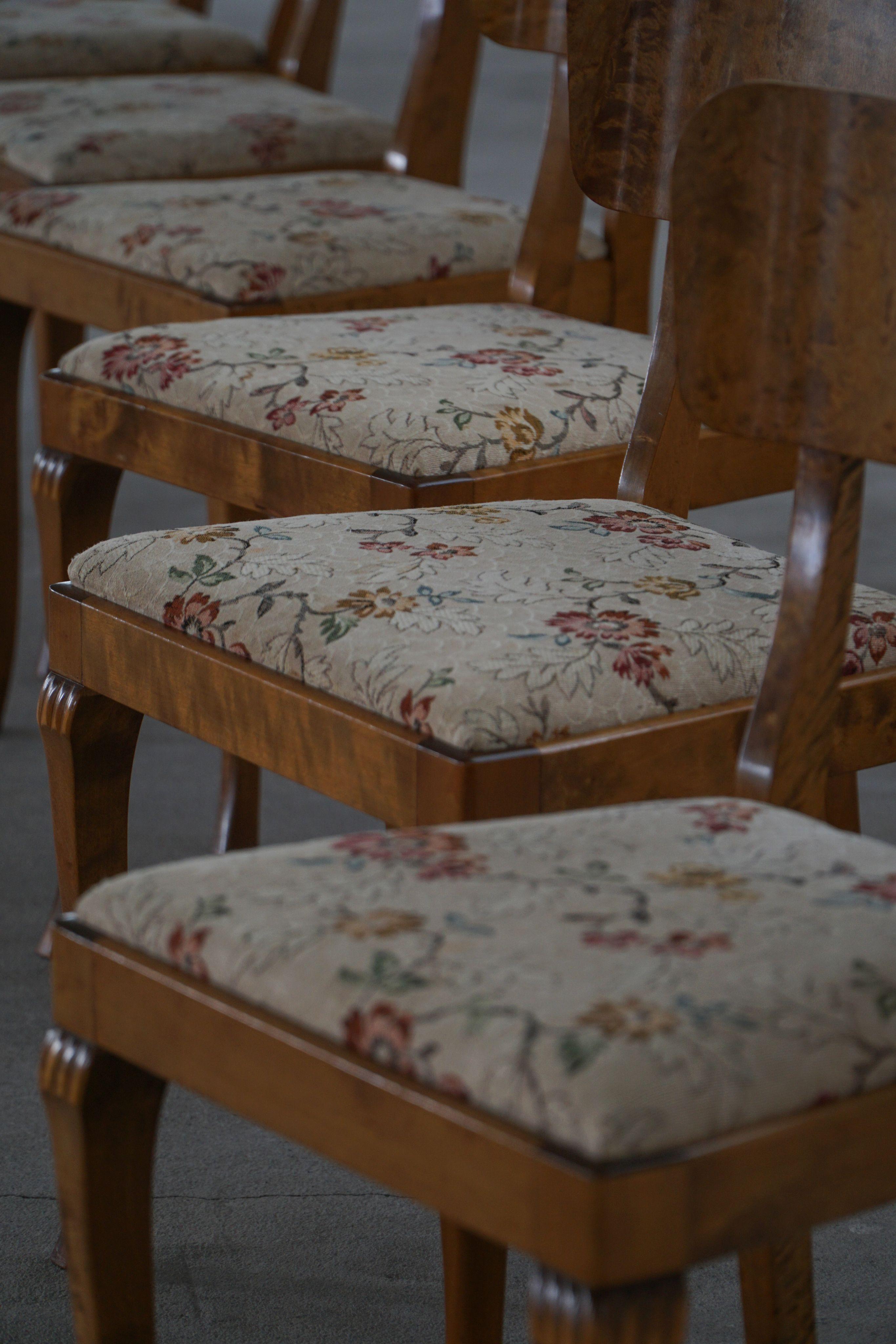 Set di 6 sedie da pranzo vintage, Swedish Grace, tappezzeria floreale, anni '30 in vendita 1