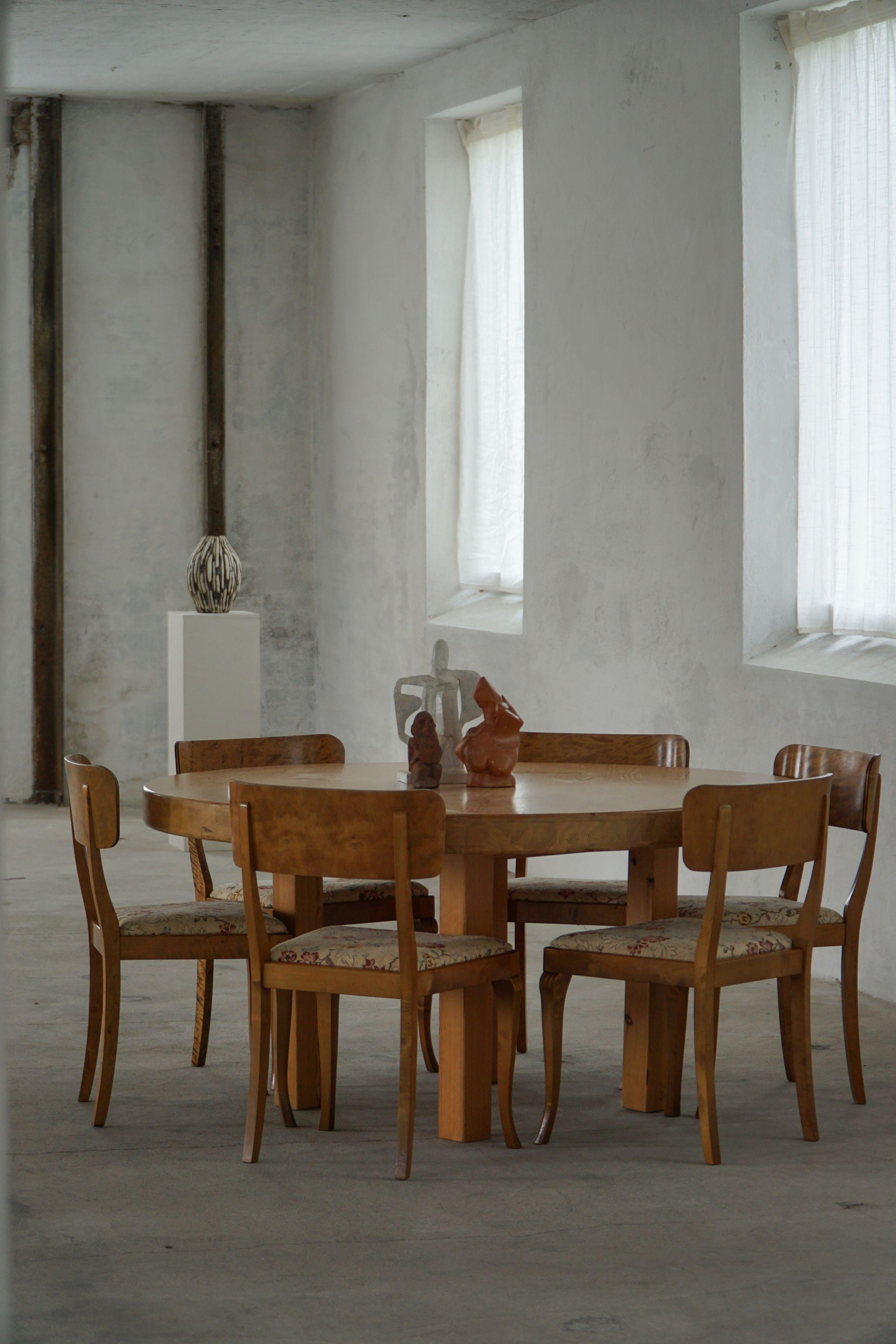 Set di 6 sedie da pranzo vintage, Swedish Grace, tappezzeria floreale, anni '30 in vendita 2
