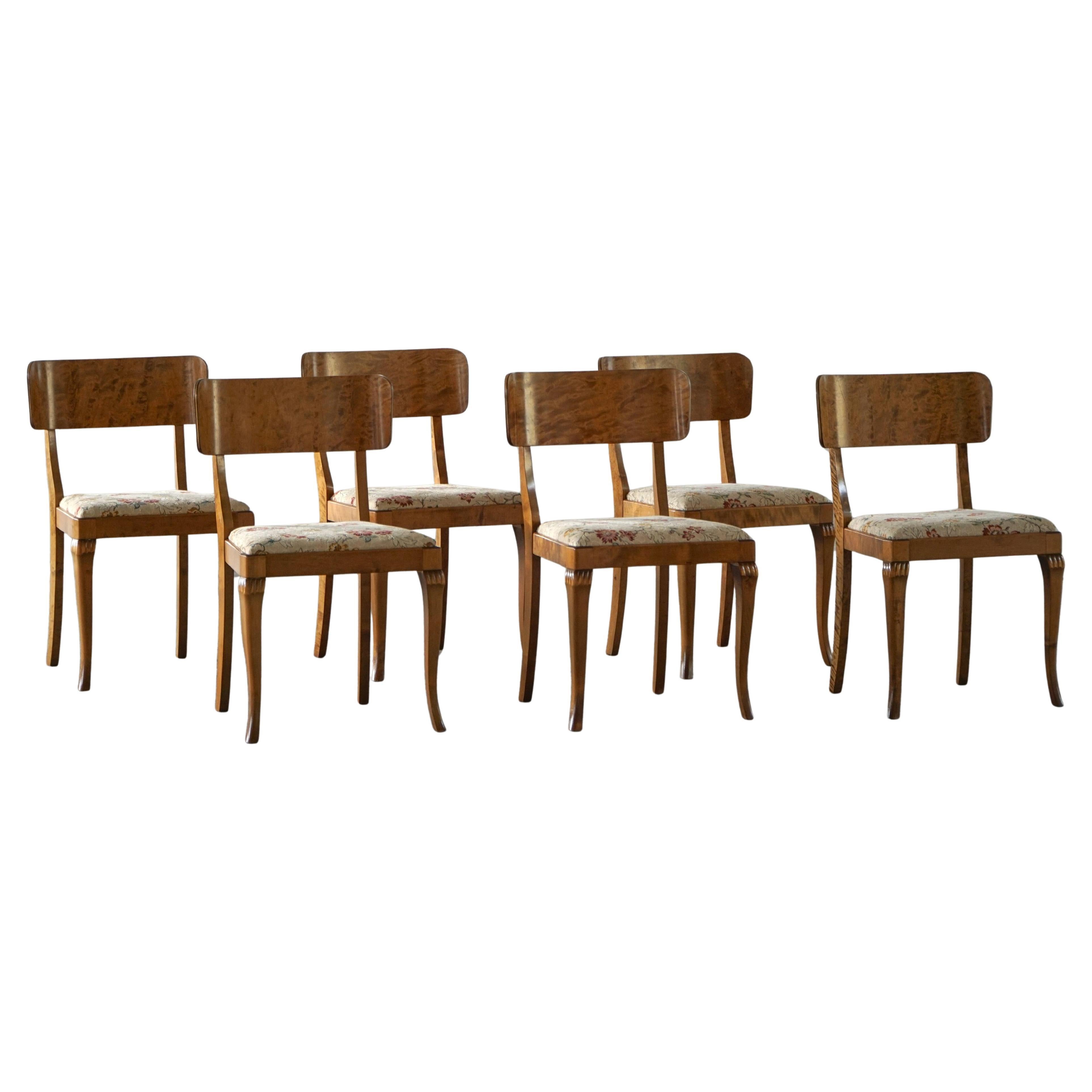 Set di 6 sedie da pranzo vintage, Swedish Grace, tappezzeria floreale, anni '30 in vendita