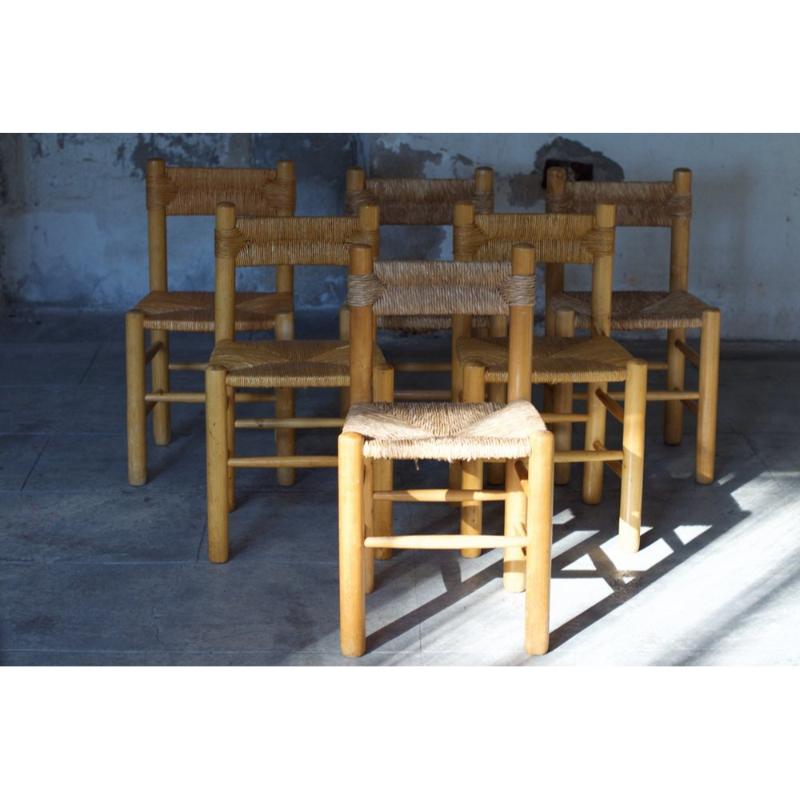 Set of 6 Vintage Dining Room Chairs, 1955 In Excellent Condition For Sale In Andrézieux-Bouthéon, FR