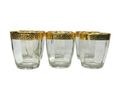 Set of 6 Vintage Double Old Fashioned Glasses with Gold Greek Key Band