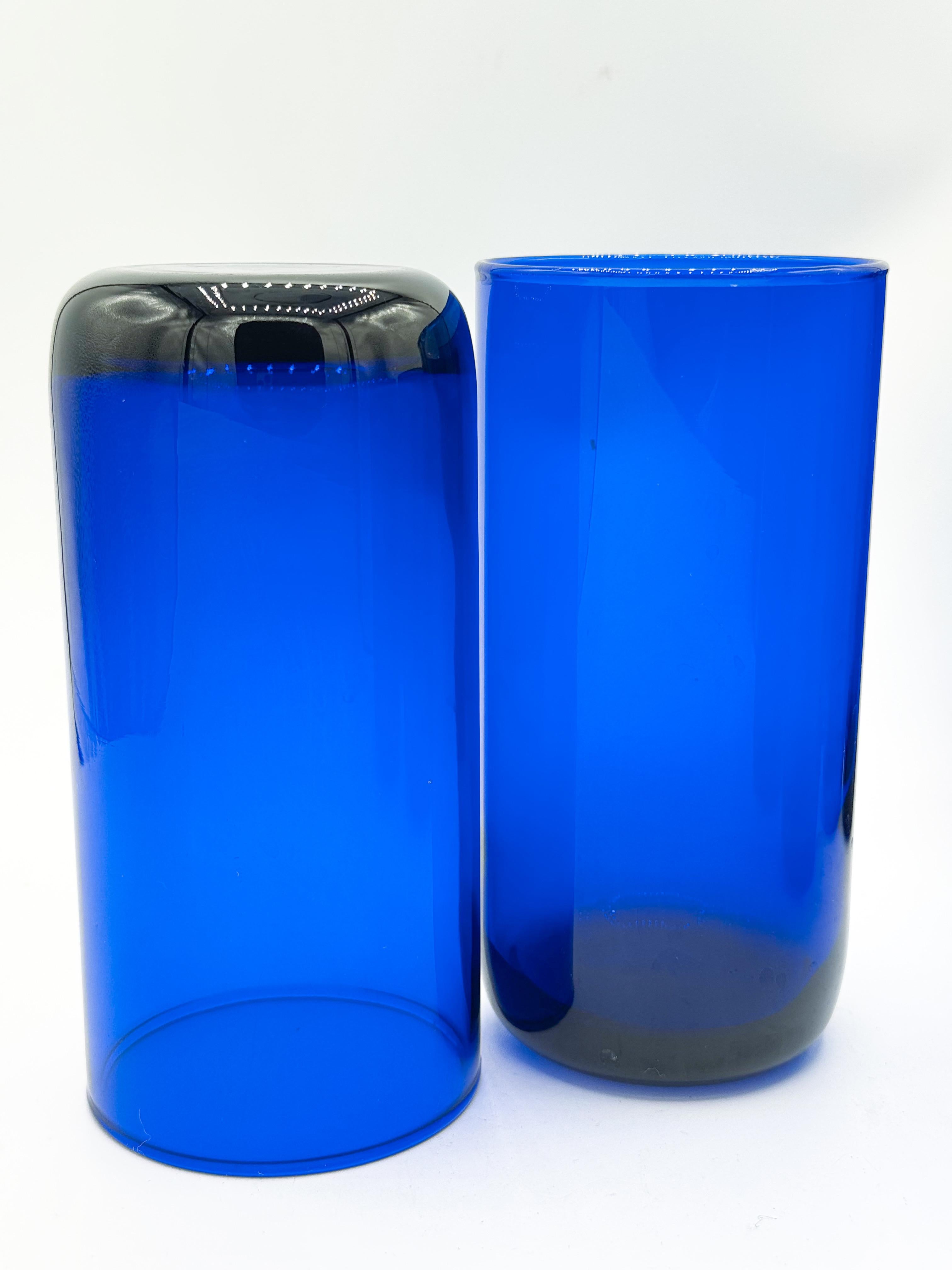 Post-Modern Set of 6 Vintage Drinking Glasses 1980s Cobalt Blue Highball Tumblers