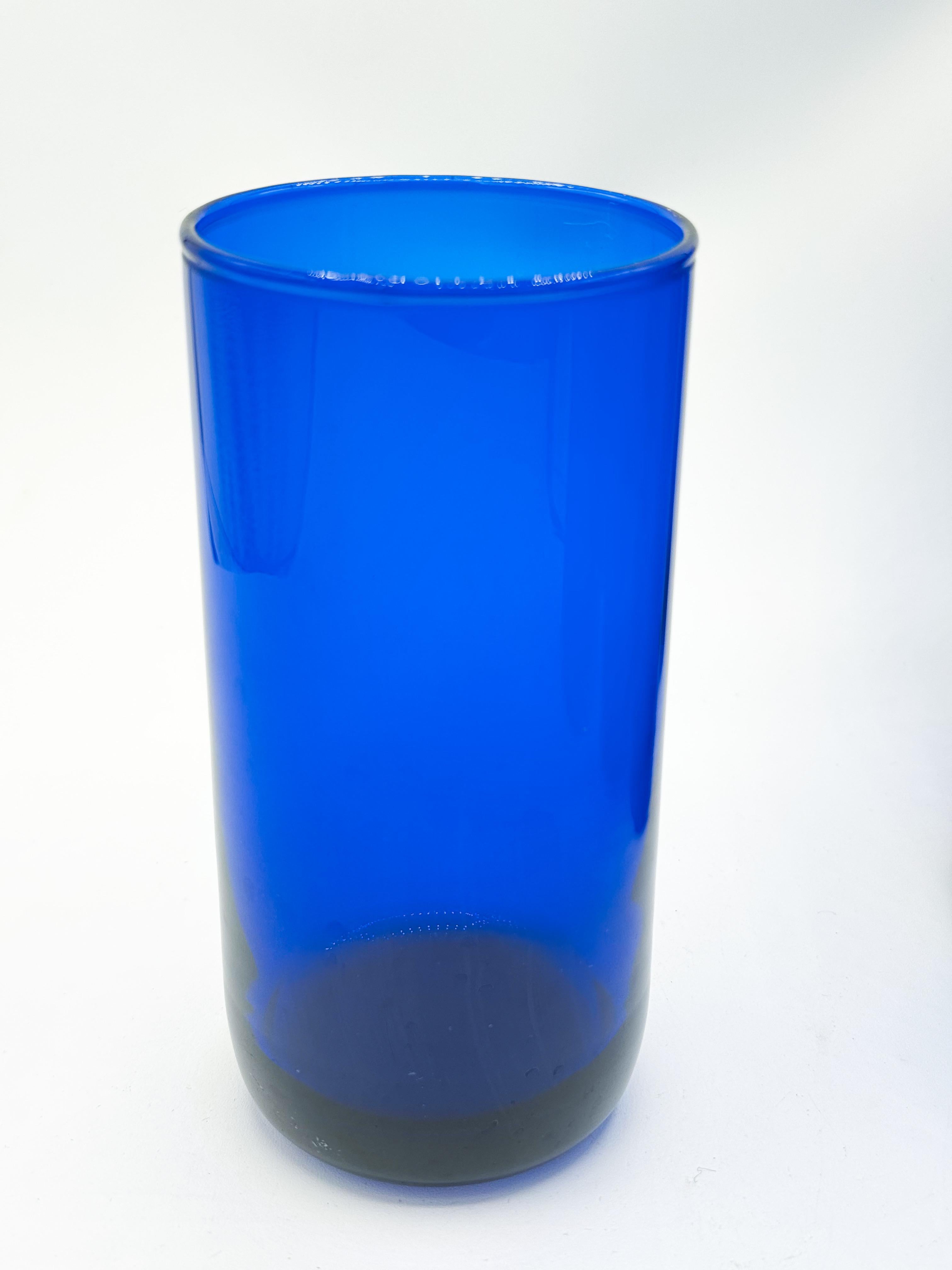 Set of 6 Vintage Drinking Glasses 1980s Cobalt Blue Highball Tumblers 2