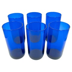 Set of 6 Vintage Drinking Glasses 1980s Cobalt Blue Highball Tumblers