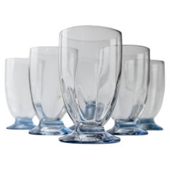 Set of 6 Vintage Drinking Glasses, Clear Glass with Blue Stems, 1980s