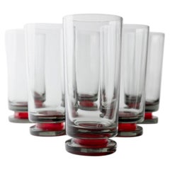 Set di 6 bicchieri vintage, vetro grigio con stelo rosso, anni '70