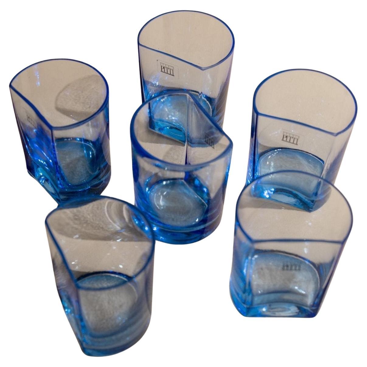 6 Vintage Trinkgläser in Blau - Gewölbtes Design von Pitti Studio Mid Century, Italien 1980er Jahre - Bunte, stilvolle Tischdekoration, Geschenkidee

Set aus sechs Trinkgläsern im Vintage-Stil in leuchtendem Blau, entworfen von Pitti Studio Italy in