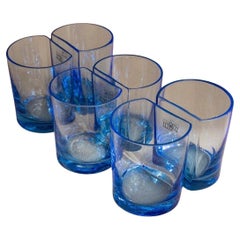 Set of 6 Vintage Drinking Glasses in Blue Arched Design by Pitti Studio, 1980s