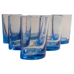 Set of 6 Vintage Drinking Glasses in Blue Arched Design by Pitti Studio, 1980s