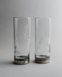 Set of 6 Vintage Drinking Glasses with Silver Base and Floral Design, 1960s