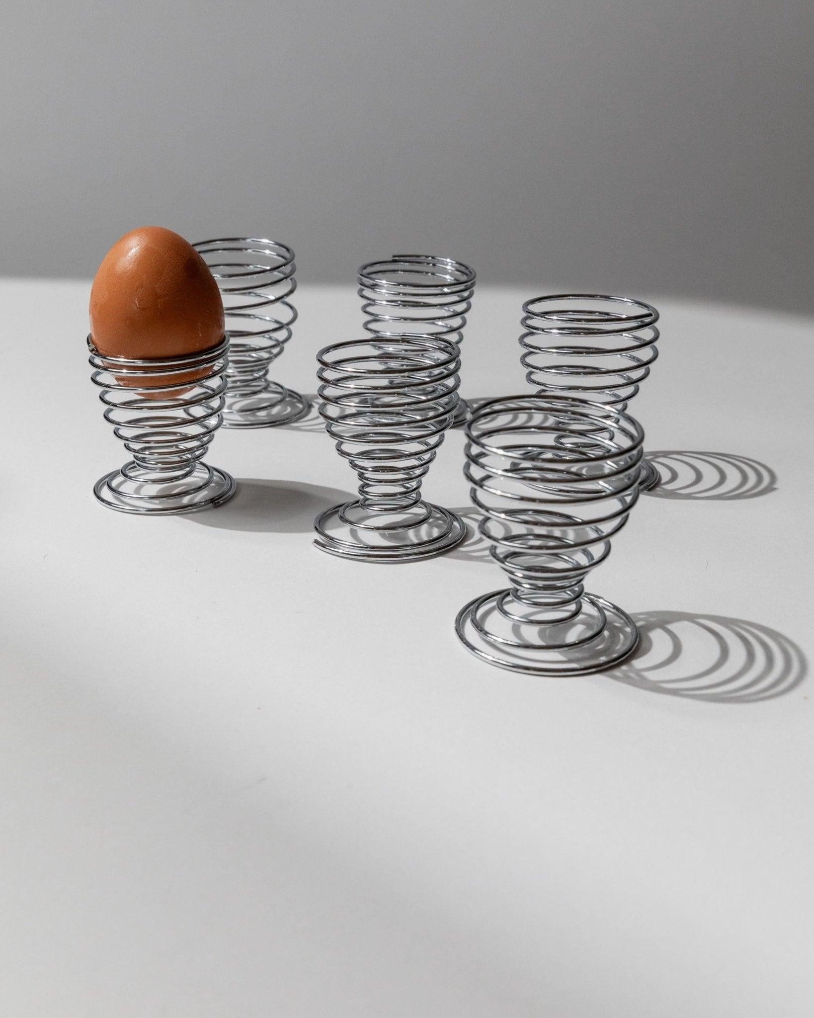 Set of 6 Vintage Egg Cups Spiral Chrome Metal Timeless Space Age Design, 1970s For Sale 5