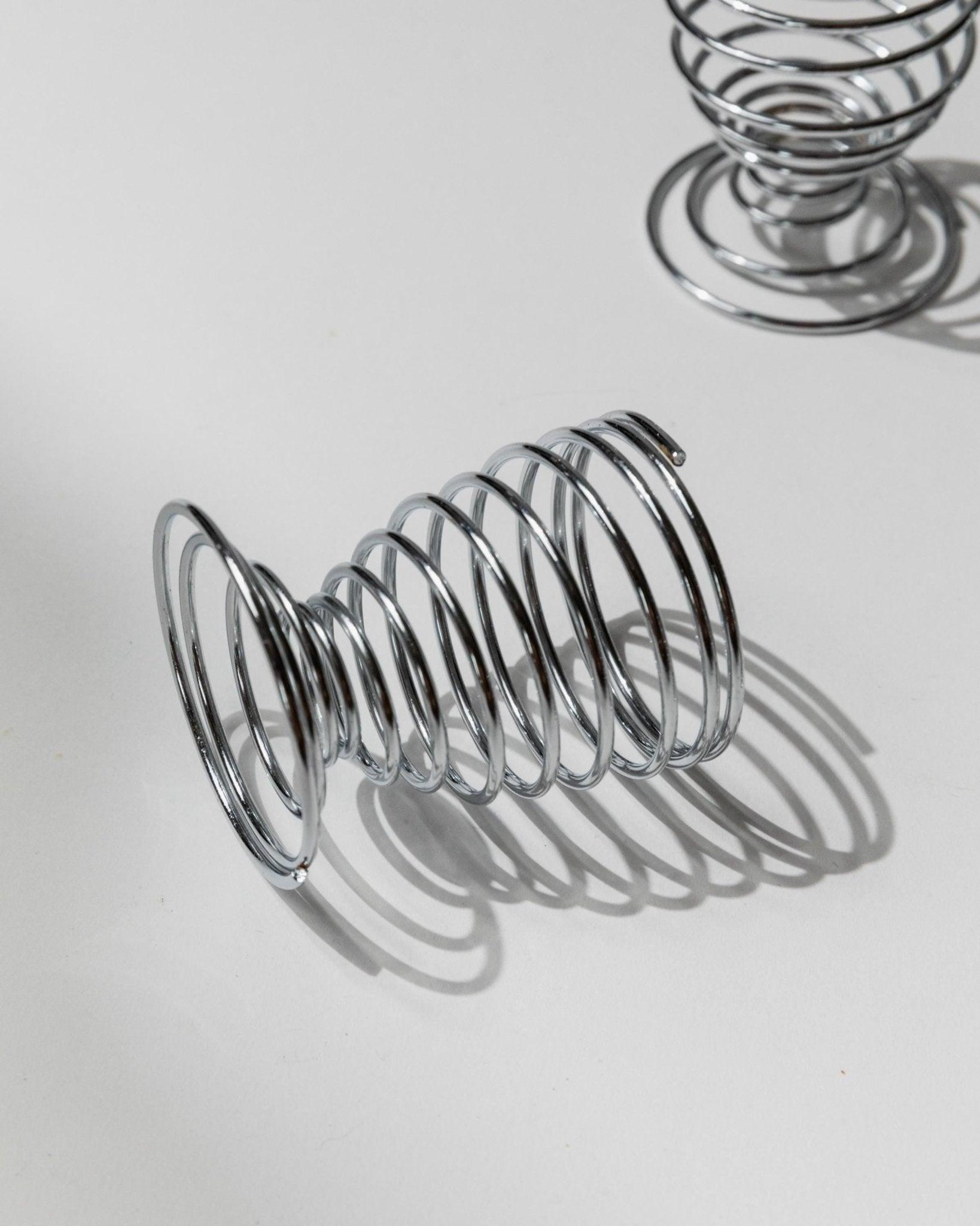 Italian Set of 6 Vintage Egg Cups Spiral Chrome Metal Timeless Space Age Design, 1970s For Sale