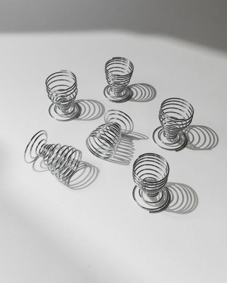 Set of 6 Vintage Egg Cups Spiral Chrome Metal Timeless Space Age Design, 1970s In Good Condition For Sale In Montecalvoli, IT
