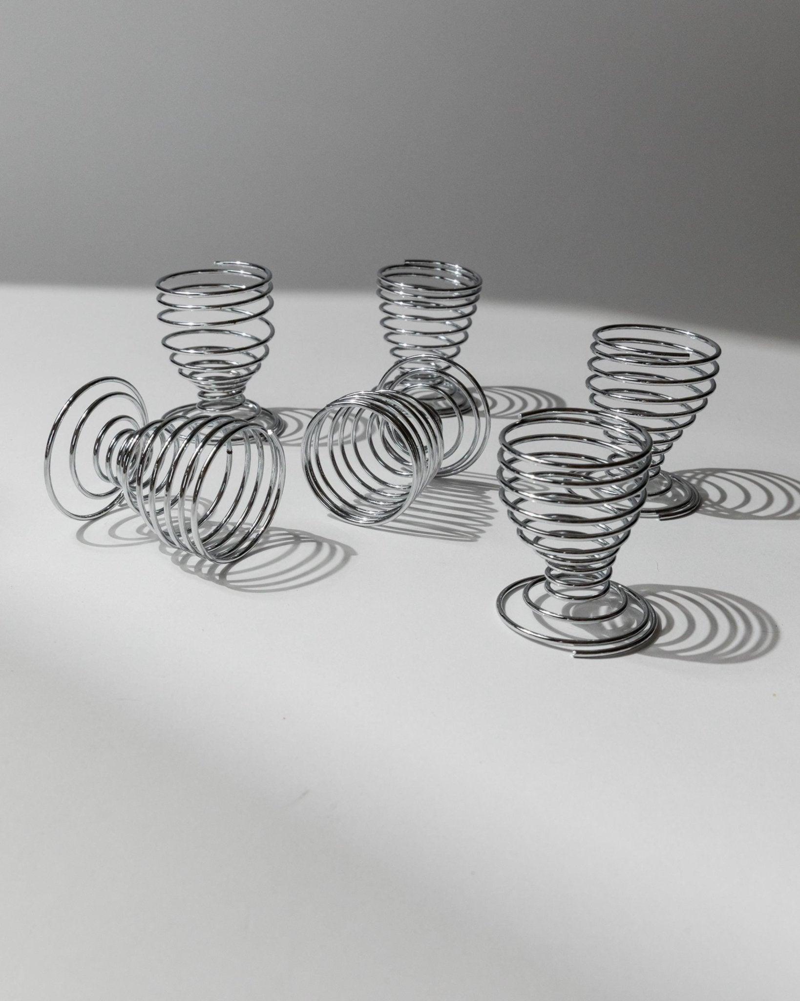 20th Century Set of 6 Vintage Egg Cups Spiral Chrome Metal Timeless Space Age Design, 1970s For Sale