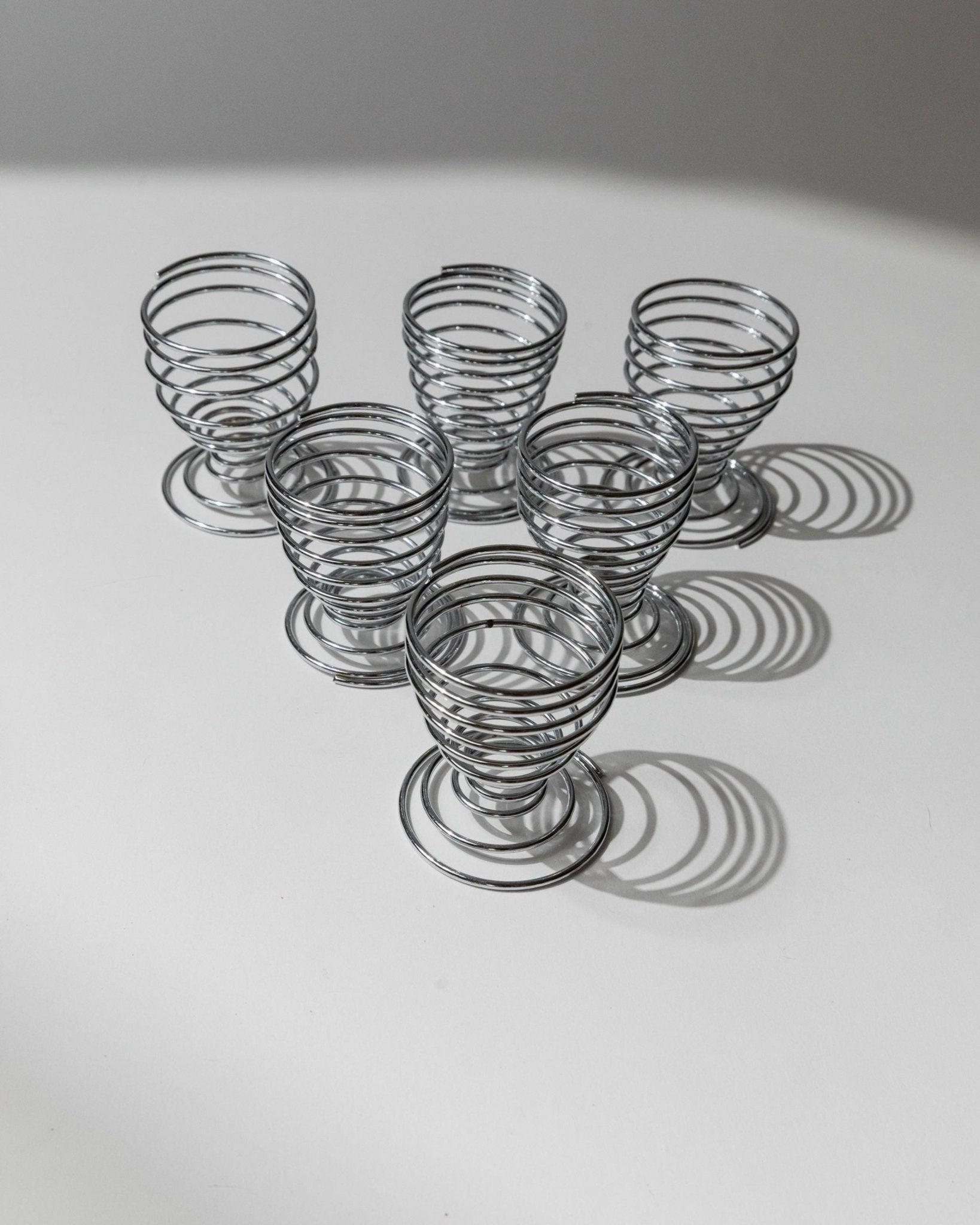 Set of 6 Vintage Egg Cups Spiral Chrome Metal Timeless Space Age Design, 1970s For Sale 2