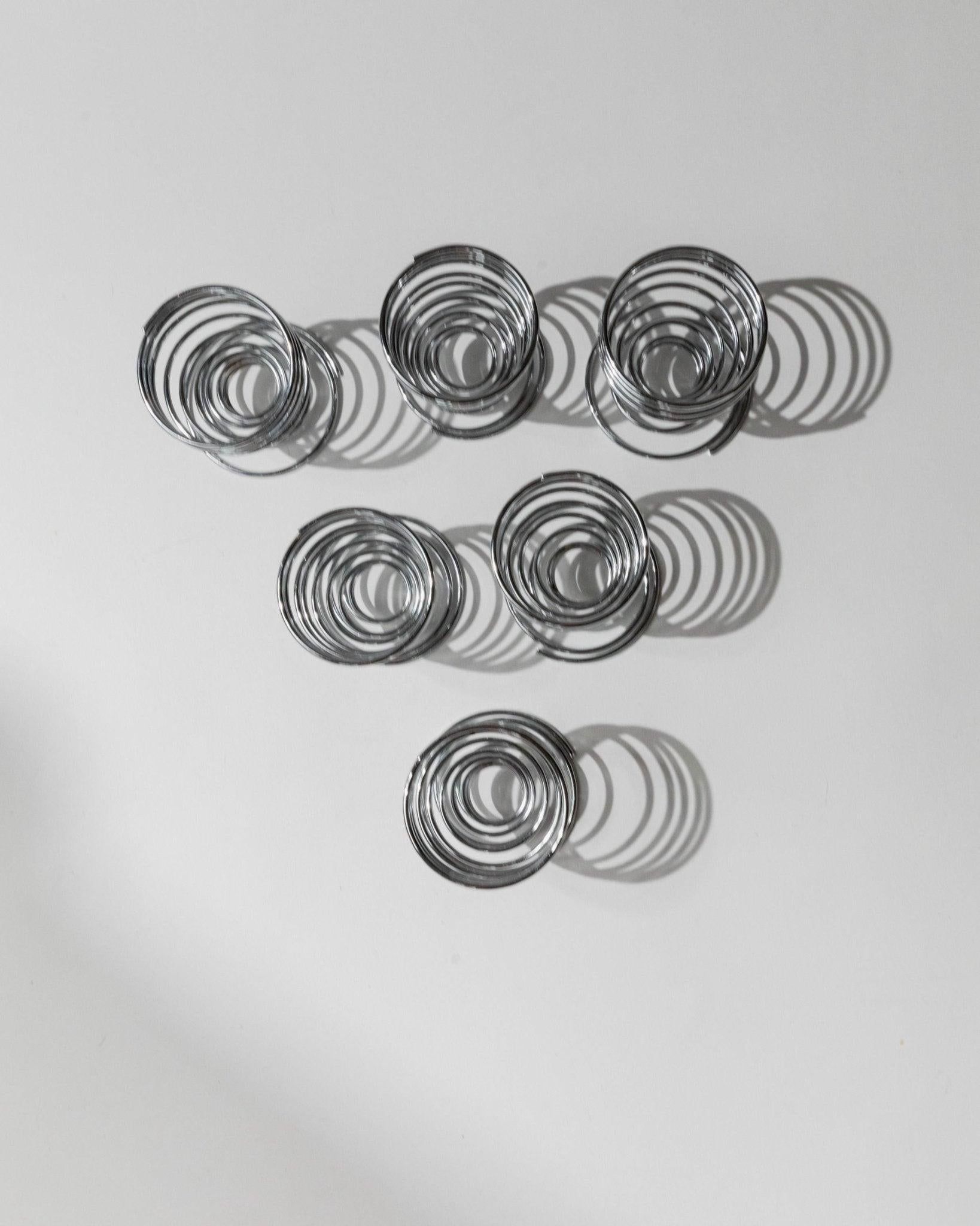 Set of 6 Vintage Egg Cups Spiral Chrome Metal Timeless Space Age Design, 1970s For Sale 3