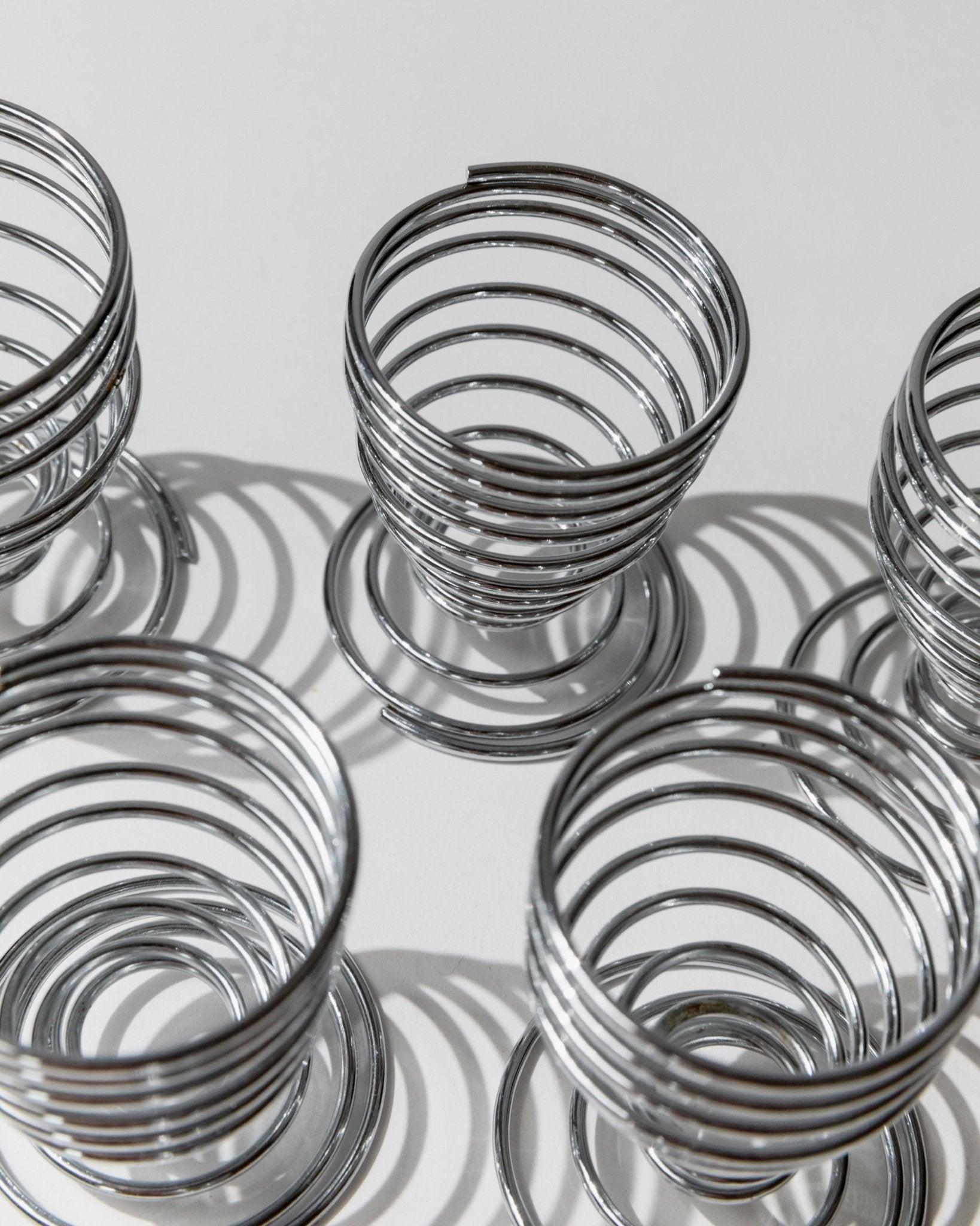 Set of 6 Vintage Egg Cups Spiral Chrome Metal Timeless Space Age Design, 1970s For Sale 4