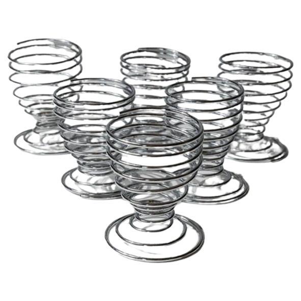 Set of 6 Vintage Egg Cups Spiral Chrome Metal Timeless Space Age Design, 1970s For Sale