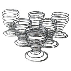 Set of 6 Vintage Egg Cups Spiral Chrome Metal Timeless Space Age Design, 1970s