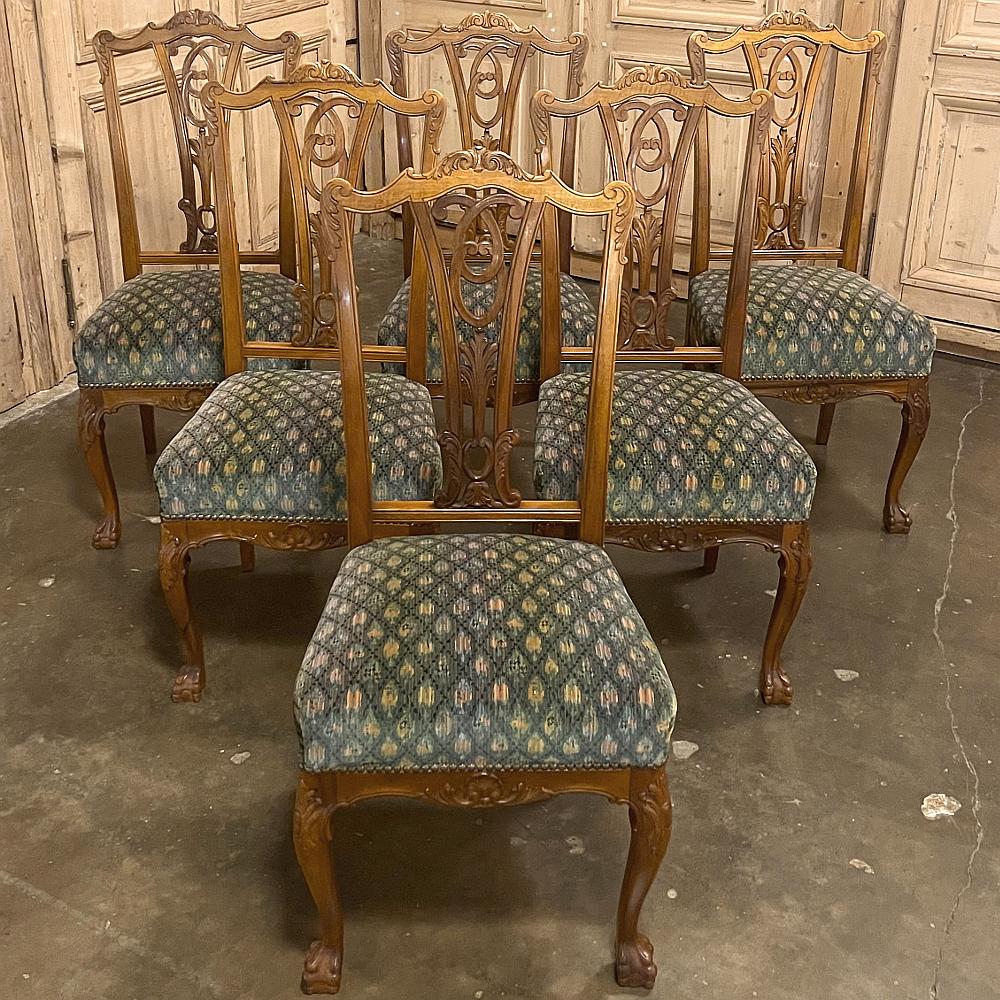 20th Century Set of 6 Vintage English Chippendale Mahogany Dining Chairs For Sale