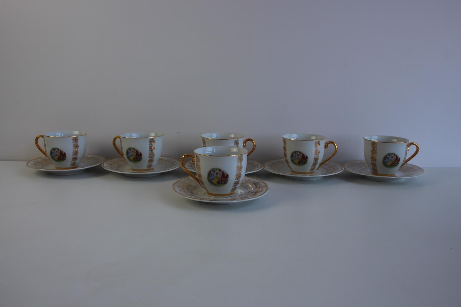 Mid-20th Century Set of 6 Vintage EPIAG Czech Porcelain Demitasse Cups and Saucers For Sale