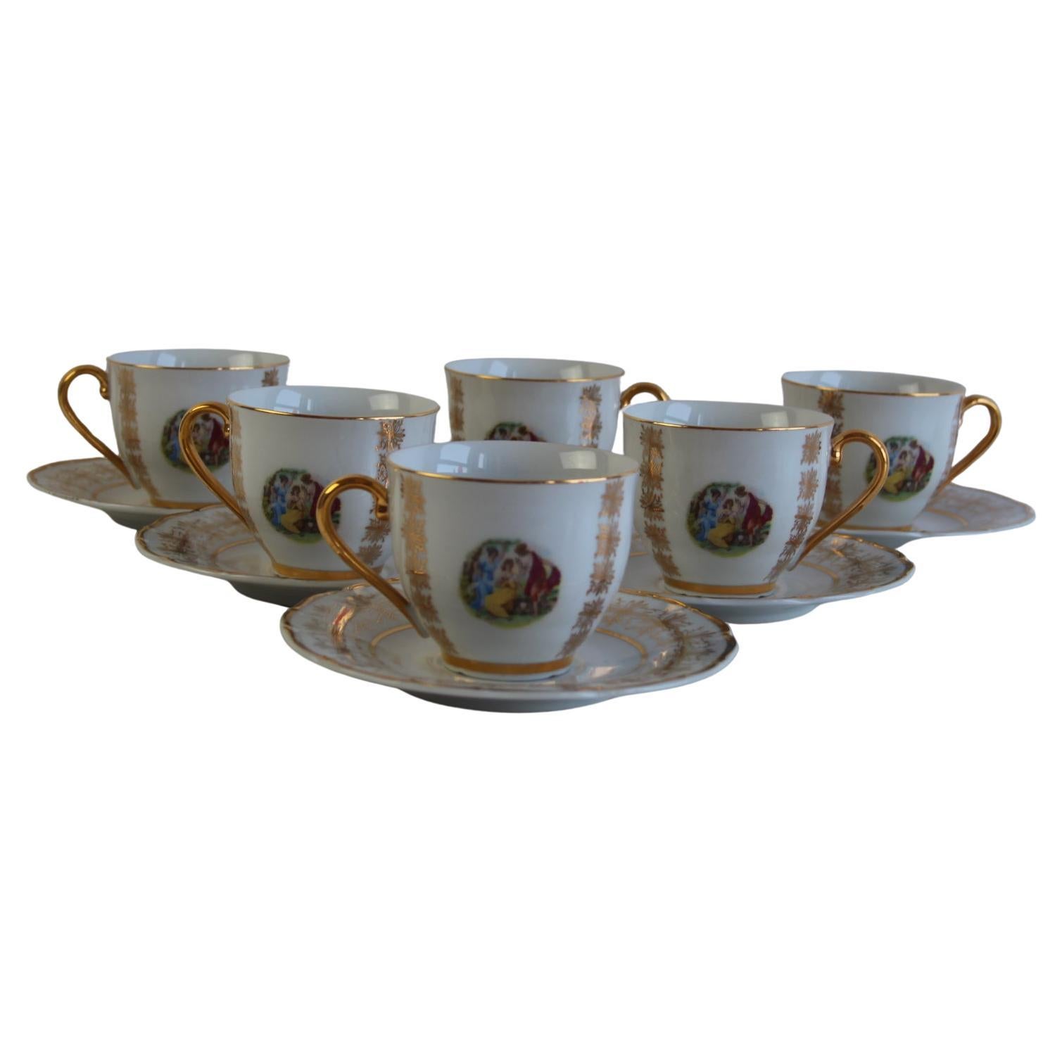 Set of 6 Vintage EPIAG Czech Porcelain Demitasse Cups and Saucers For Sale