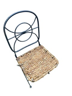 Set of 6 Vintage Folding Wrought Iron and Wicker Garden Chairs