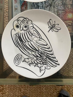 Set of 6 Vintage Fornasetti Calligraphy Bird black outline plates Milan