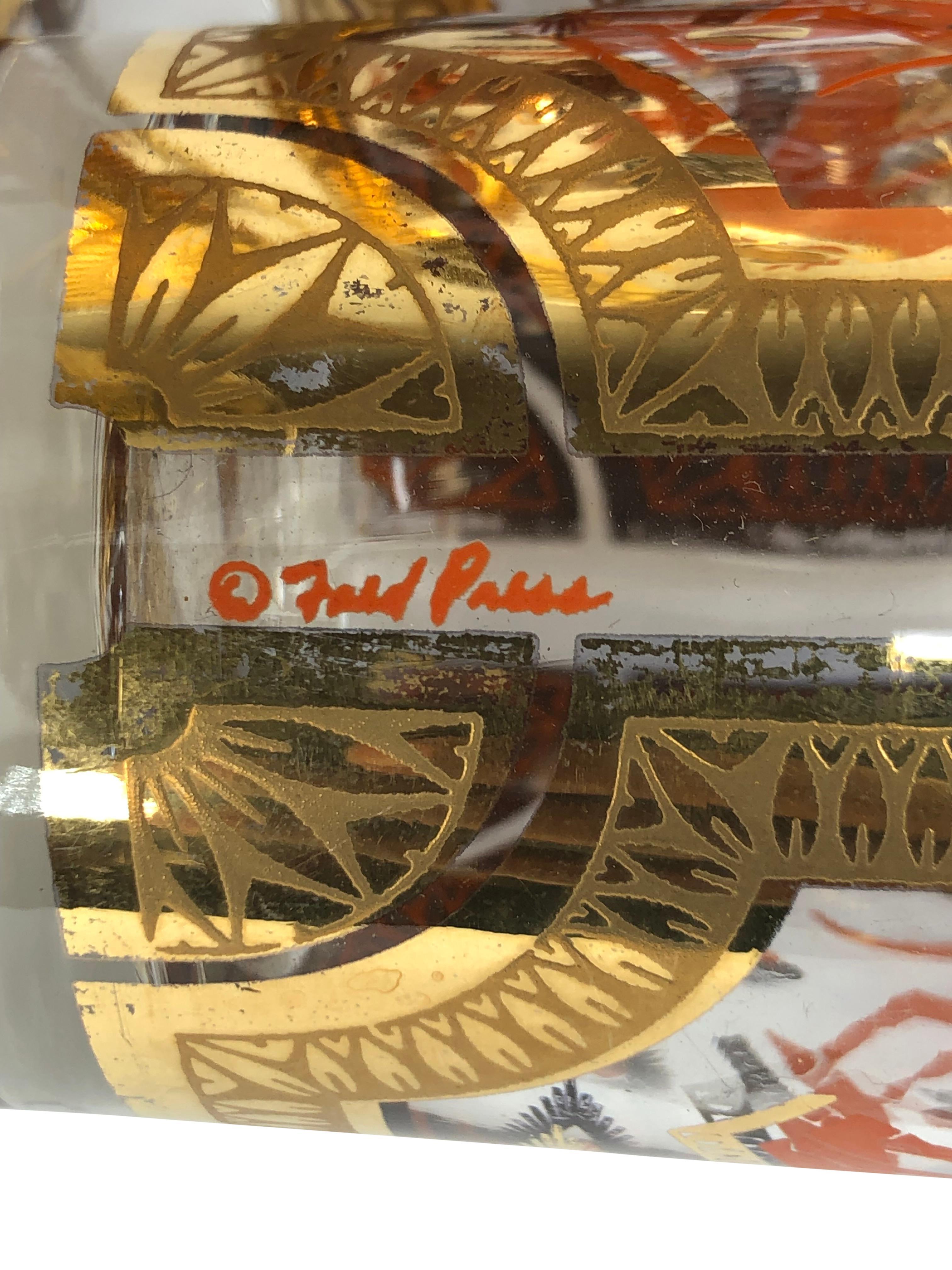 20ième siècle Fred Press - Ensemble de 6 verres longs vintage en forme de cheval Trojan orange en vente