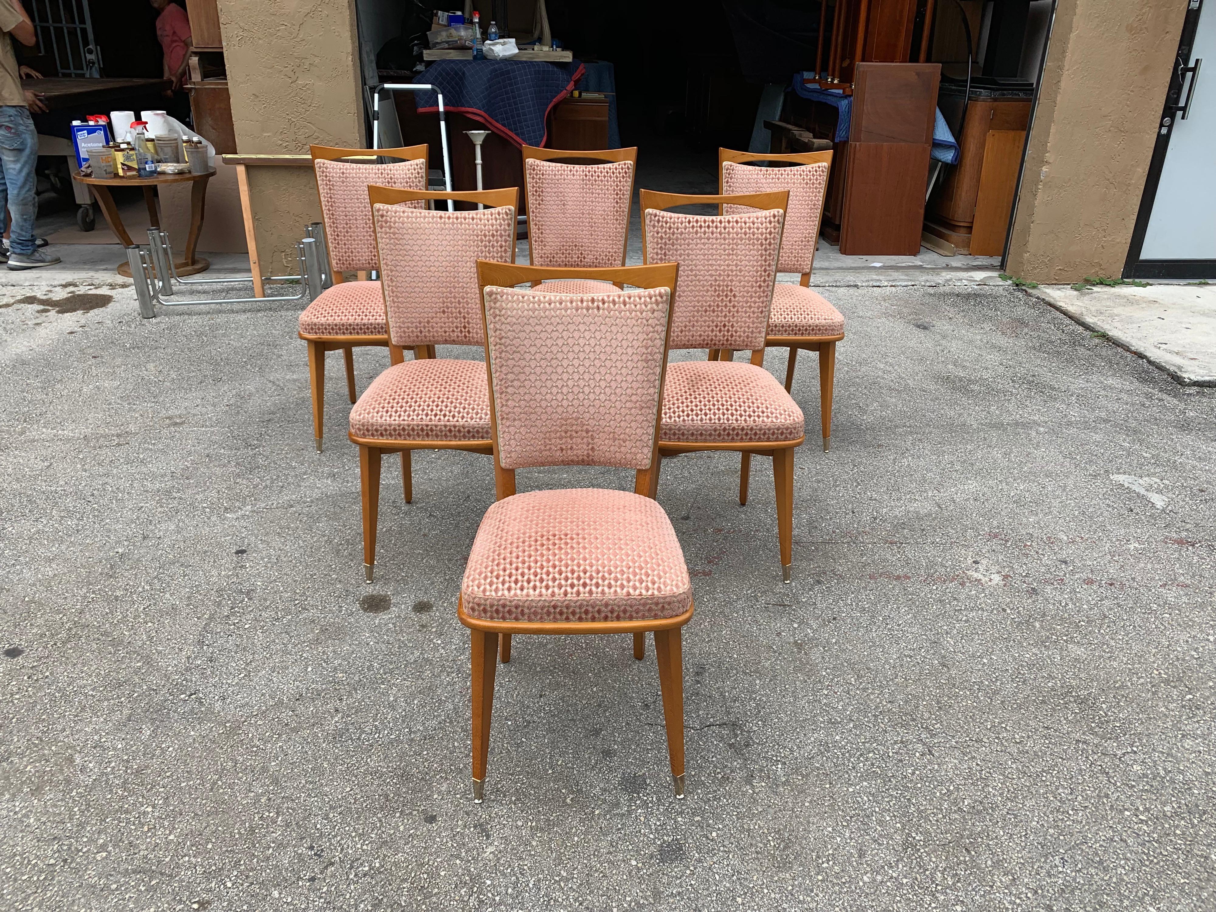 Set of 6 Vintage French Art Deco Solid Mahogany Dining Chairs, 1940s For Sale 6