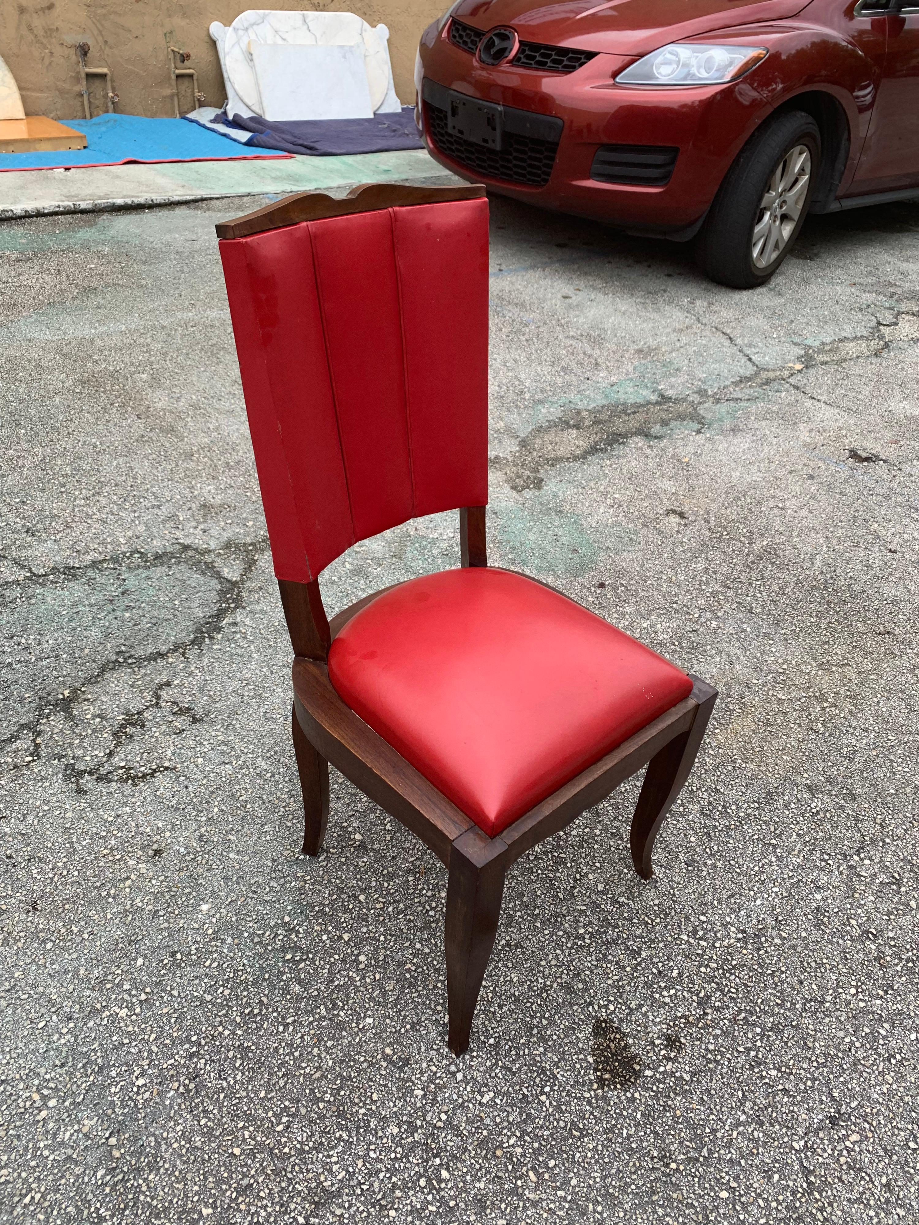 Set of 6 Vintage French Art Deco Solid Mahogany Dining Chairs, 1940s For Sale 7