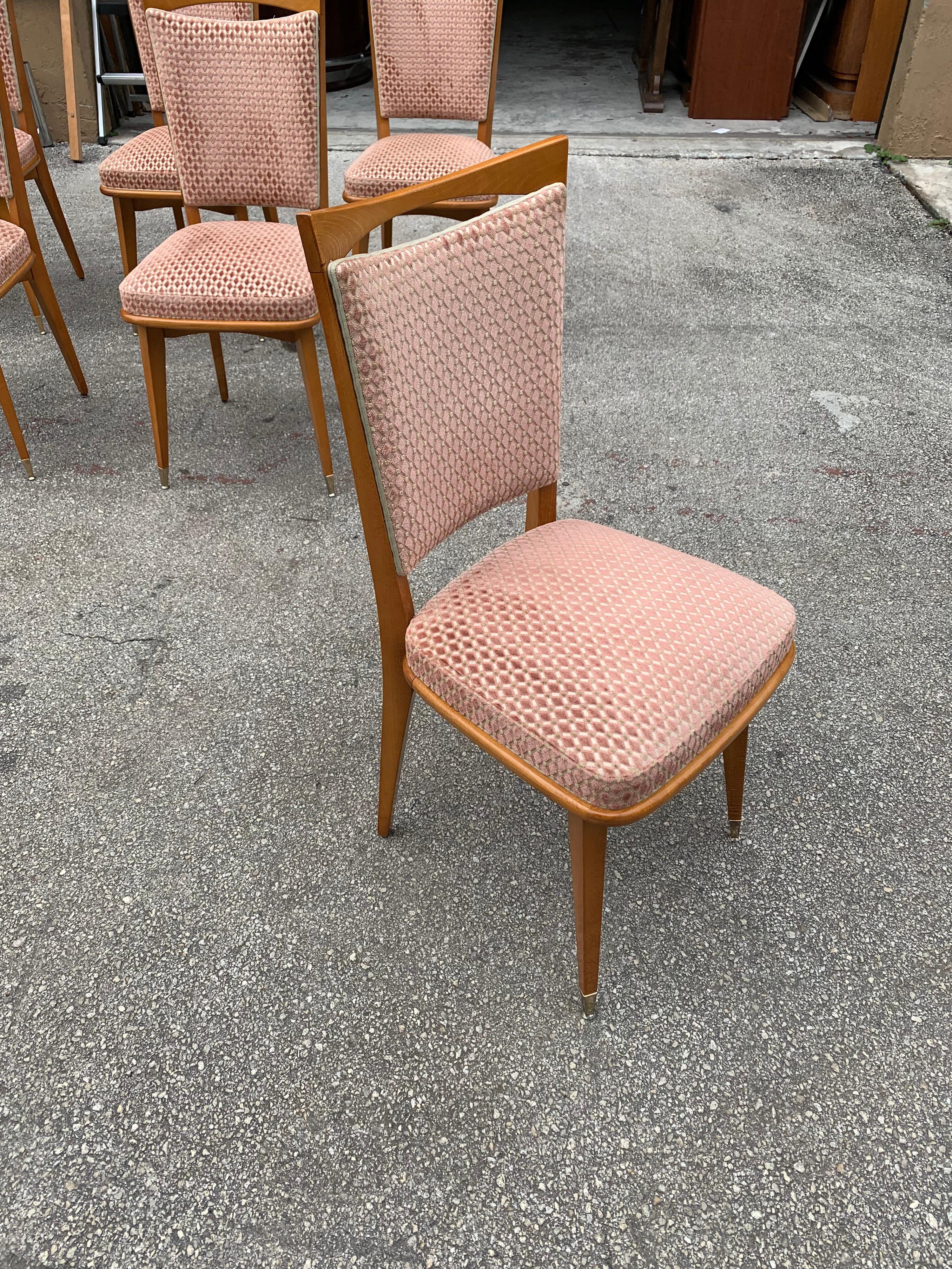 Set of 6 Vintage French Art Deco Solid Mahogany Dining Chairs, 1940s For Sale 7