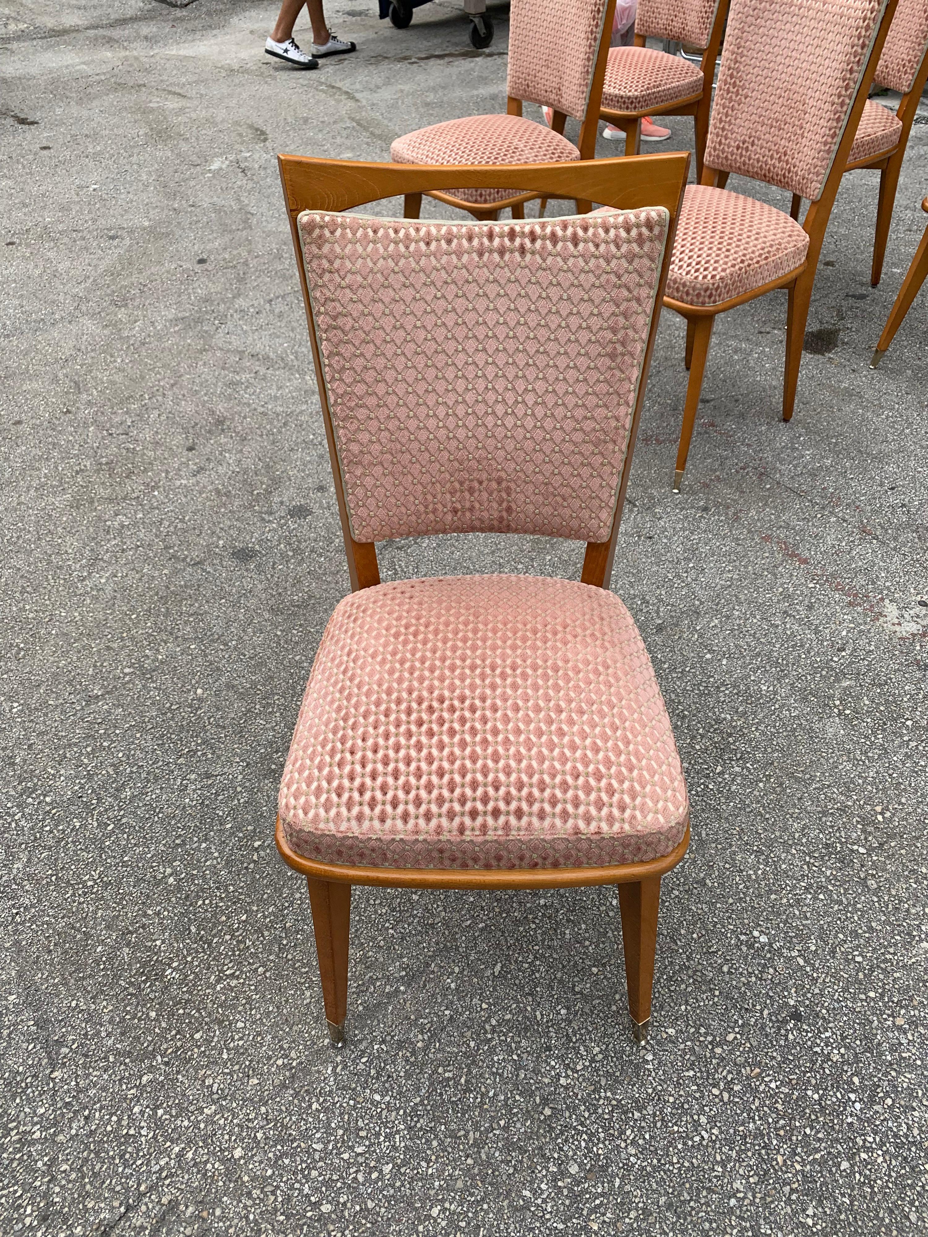 Set of 6 Vintage French Art Deco Solid Mahogany Dining Chairs, 1940s For Sale 8