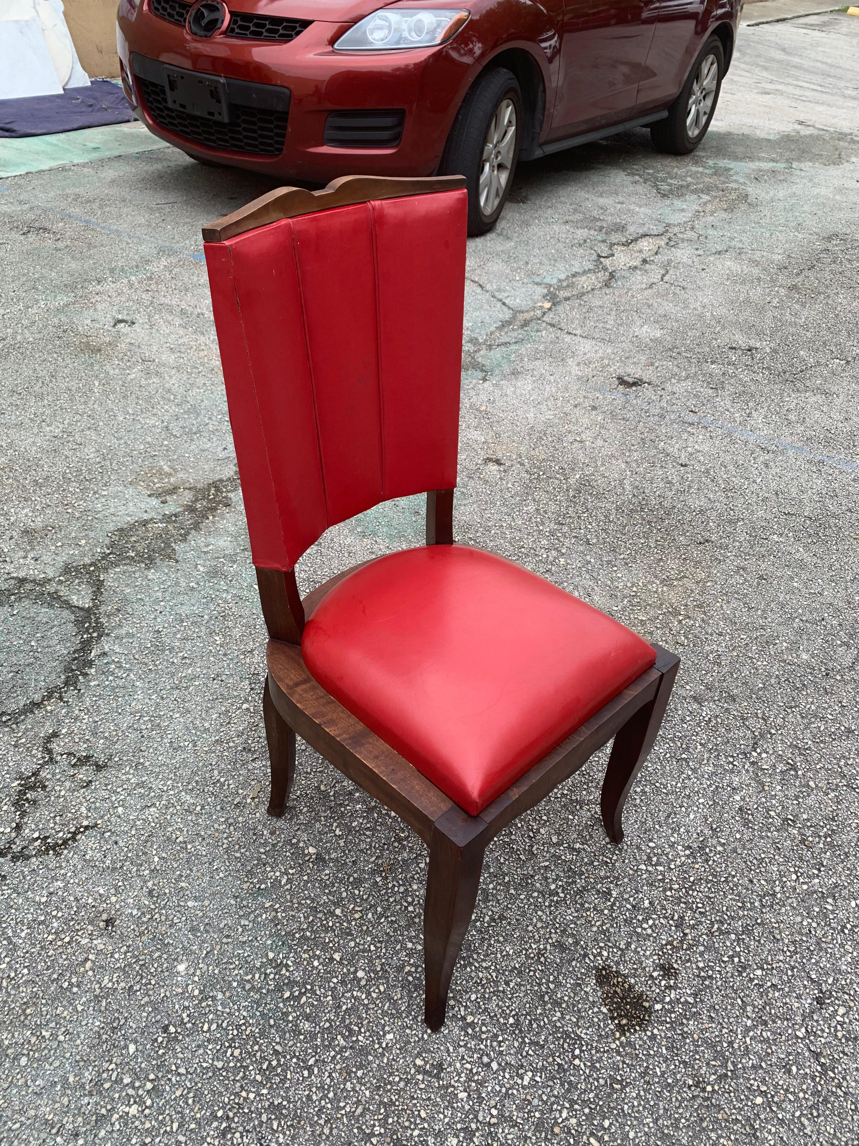 Set of 6 Vintage French Art Deco Solid Mahogany Dining Chairs, 1940s For Sale 9