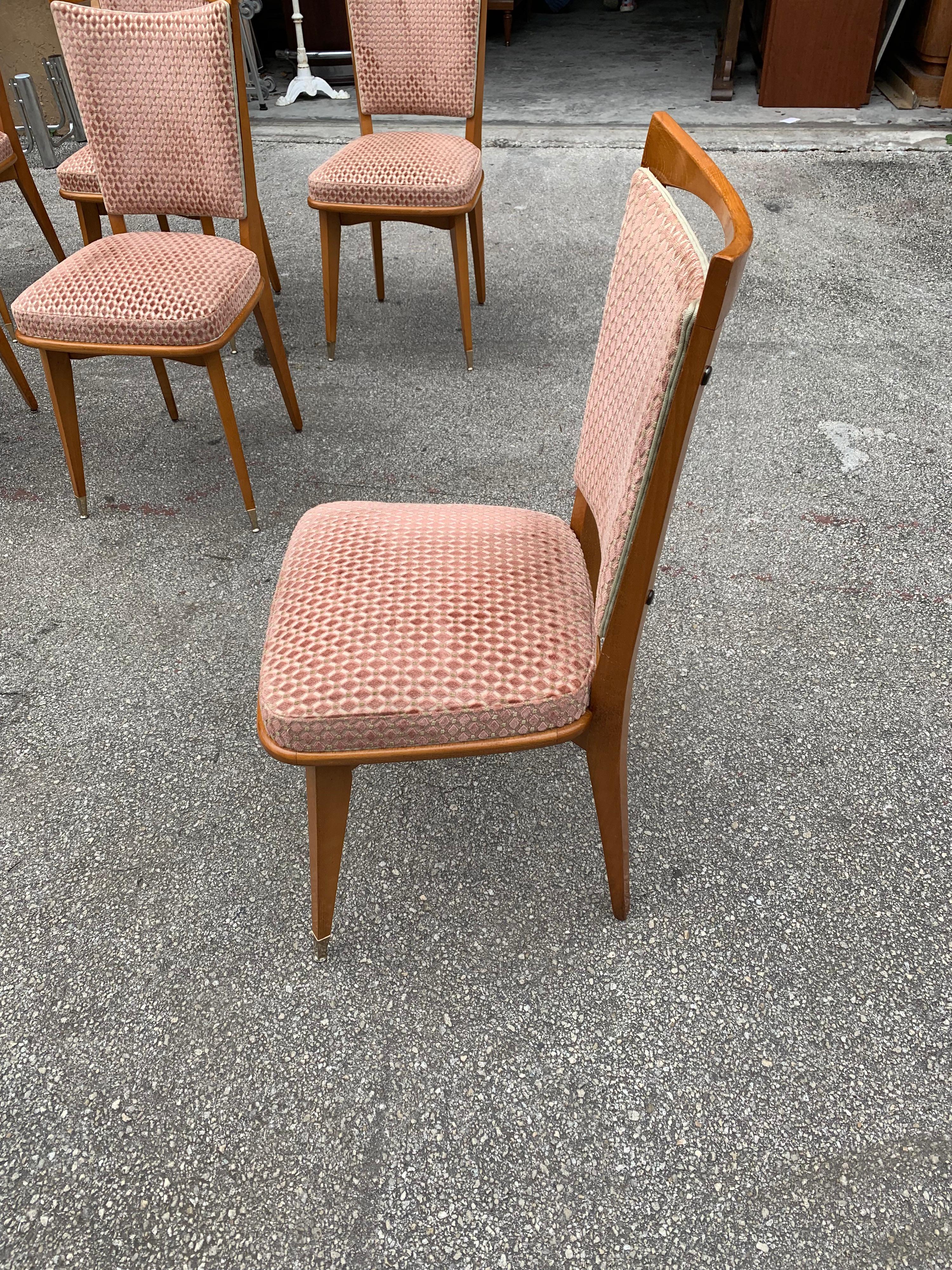 Set of 6 Vintage French Art Deco Solid Mahogany Dining Chairs, 1940s For Sale 9