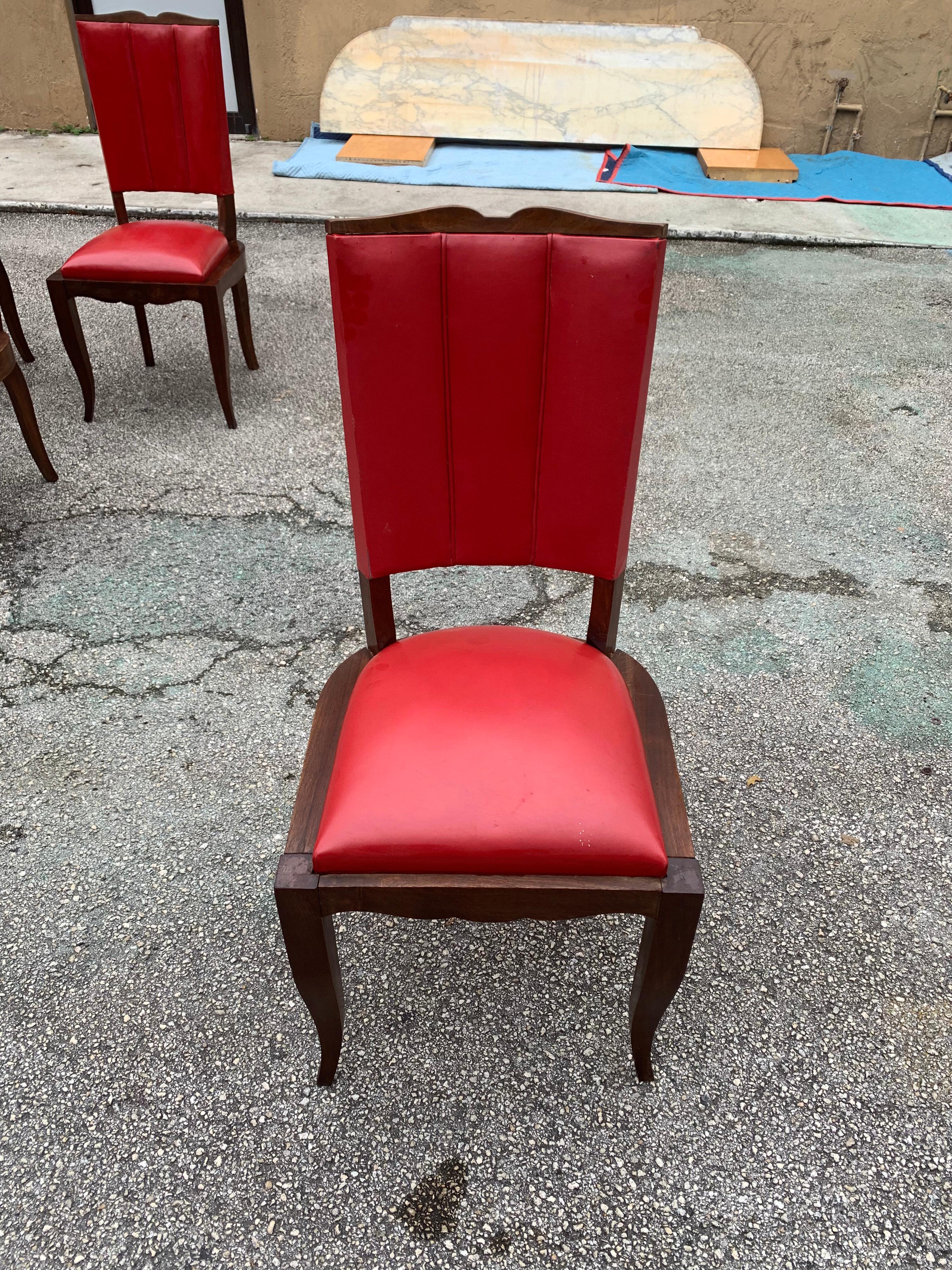 Set of 6 Vintage French Art Deco Solid Mahogany Dining Chairs, 1940s For Sale 10