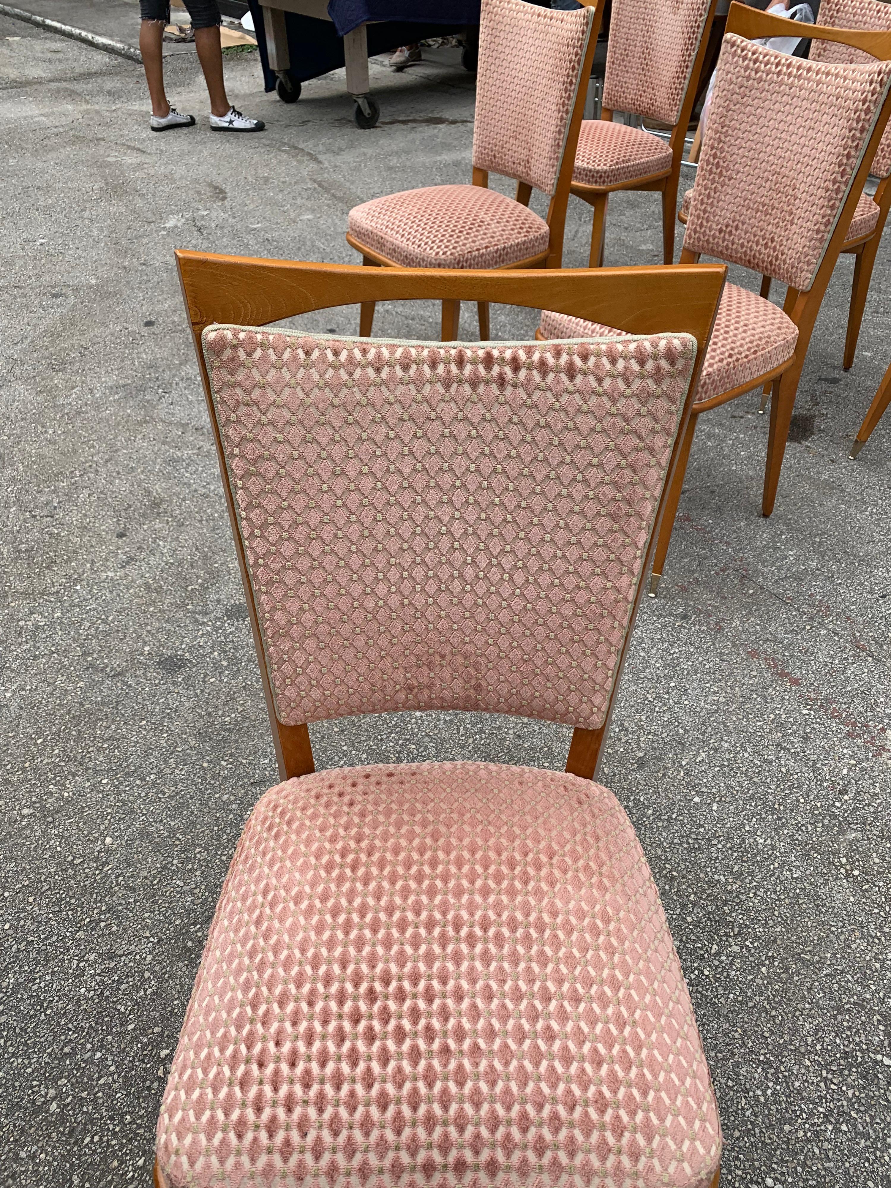 Set of 6 Vintage French Art Deco Solid Mahogany Dining Chairs, 1940s For Sale 11