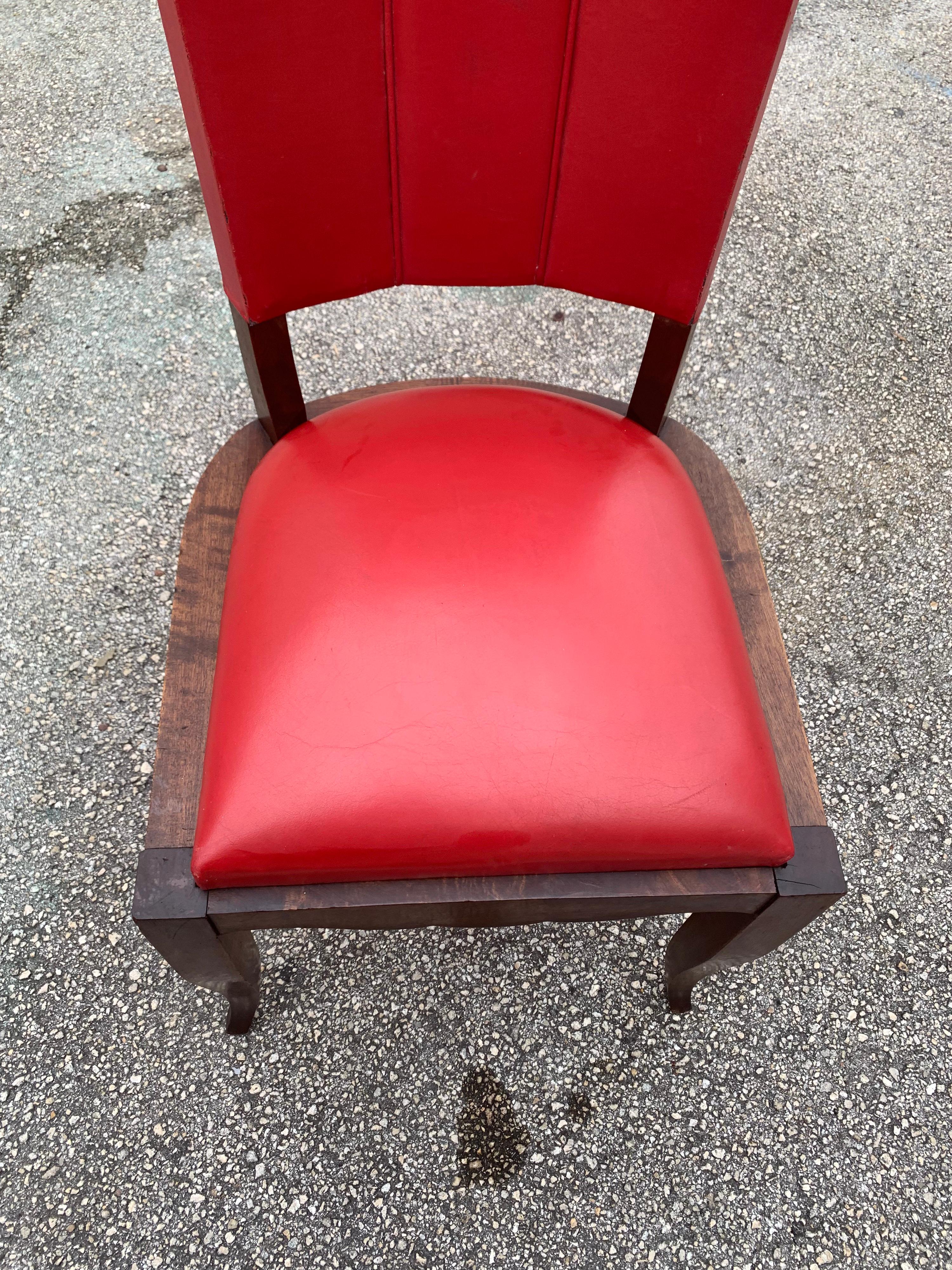 Set of 6 Vintage French Art Deco Solid Mahogany Dining Chairs, 1940s For Sale 12