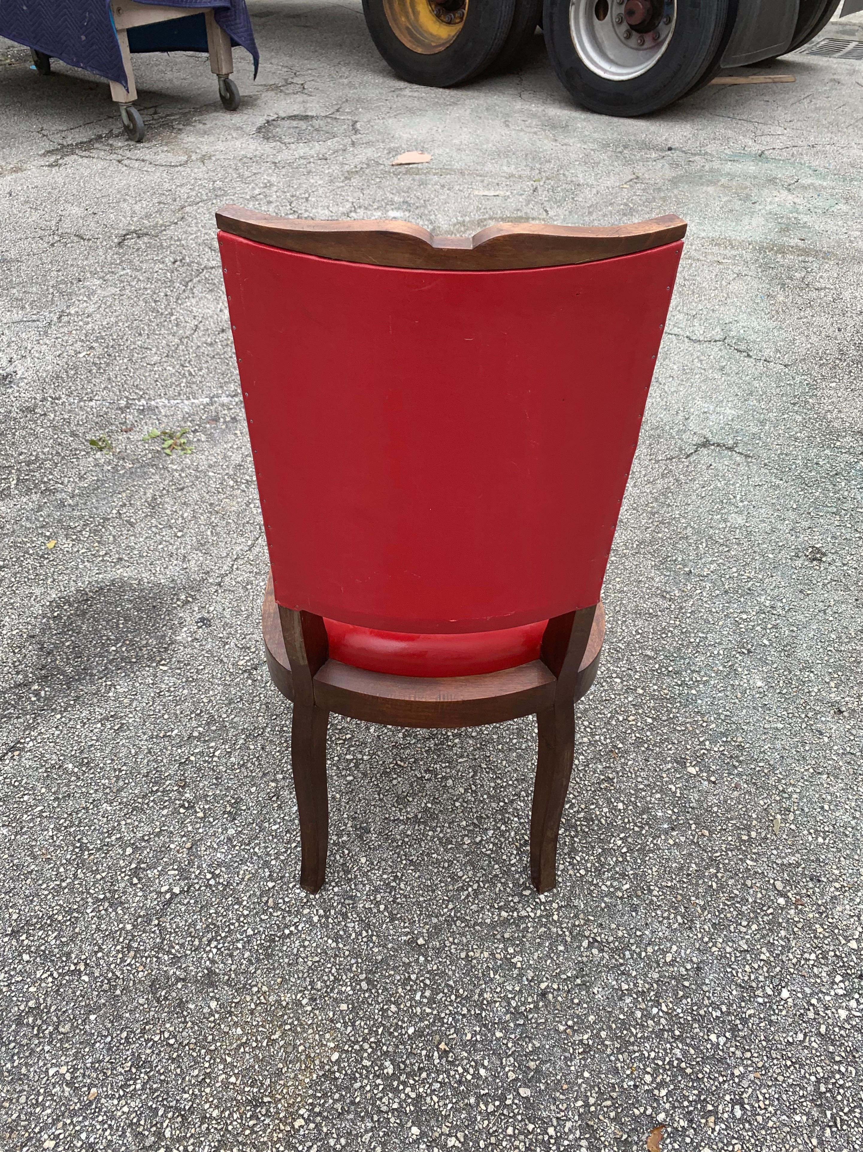 Set of 6 Vintage French Art Deco Solid Mahogany Dining Chairs, 1940s For Sale 13