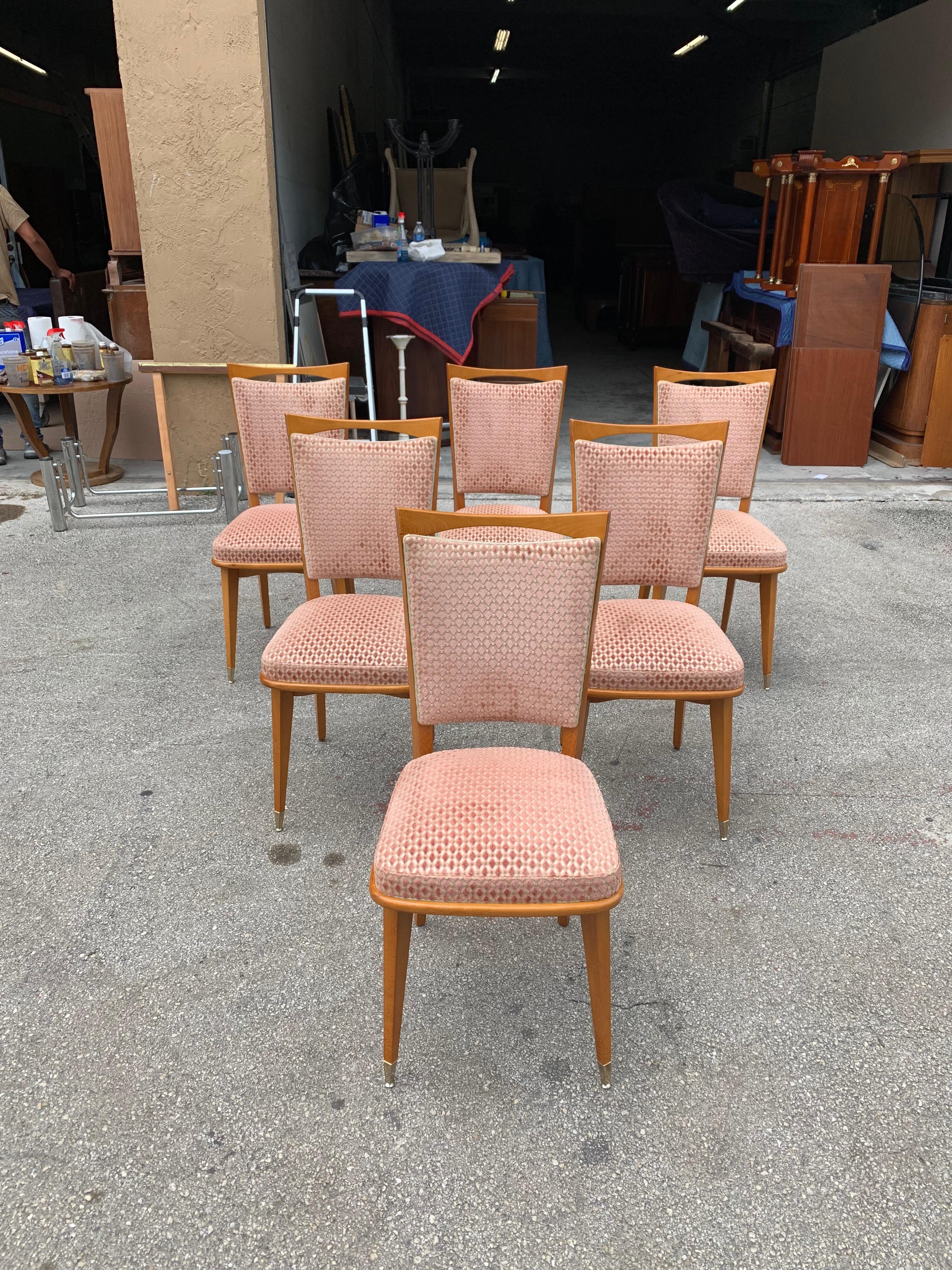 Set of 6 Vintage French Art Deco Solid Mahogany Dining Chairs, 1940s In Good Condition For Sale In Hialeah, FL