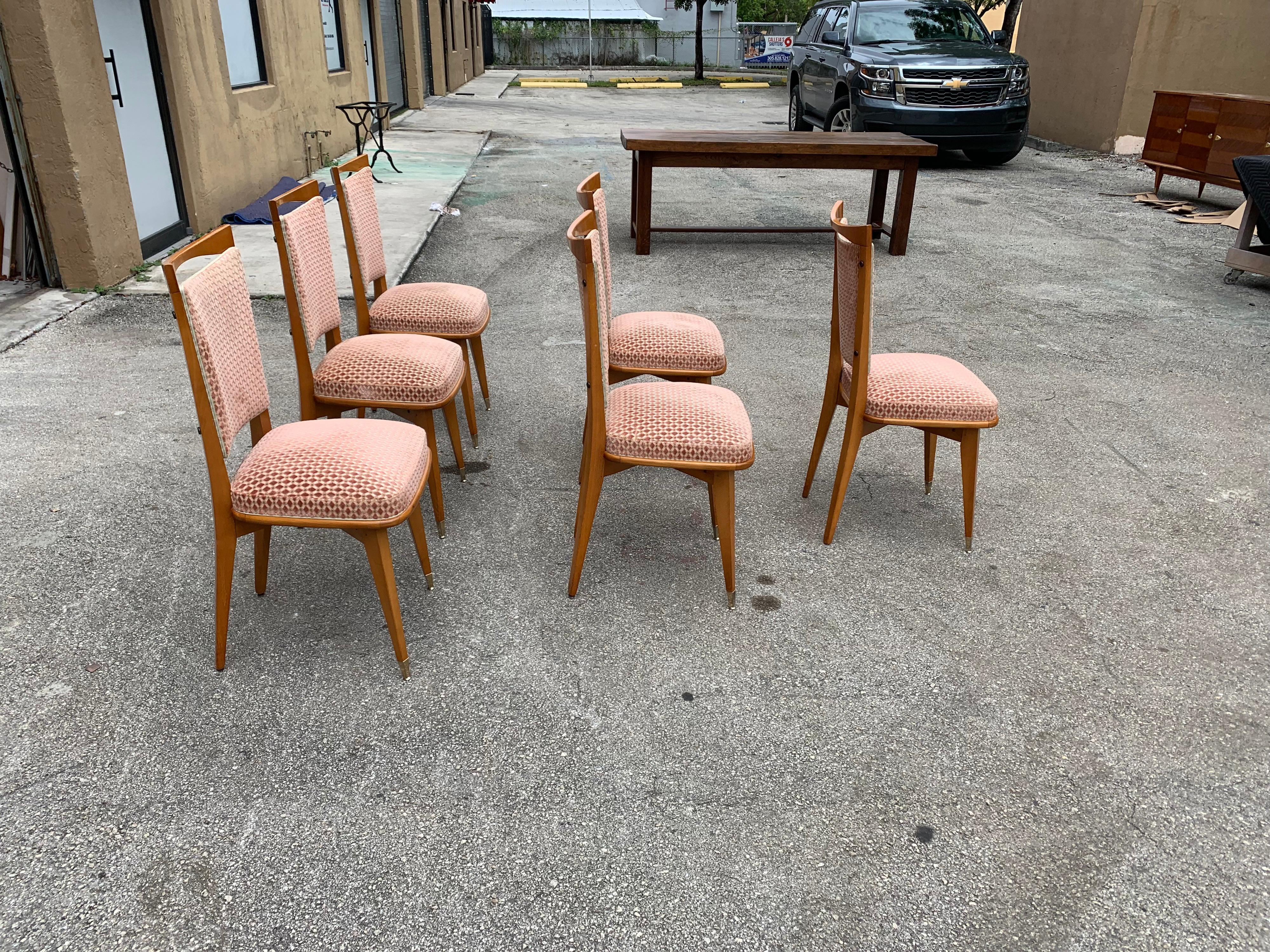 Set of 6 Vintage French Art Deco Solid Mahogany Dining Chairs, 1940s For Sale 1