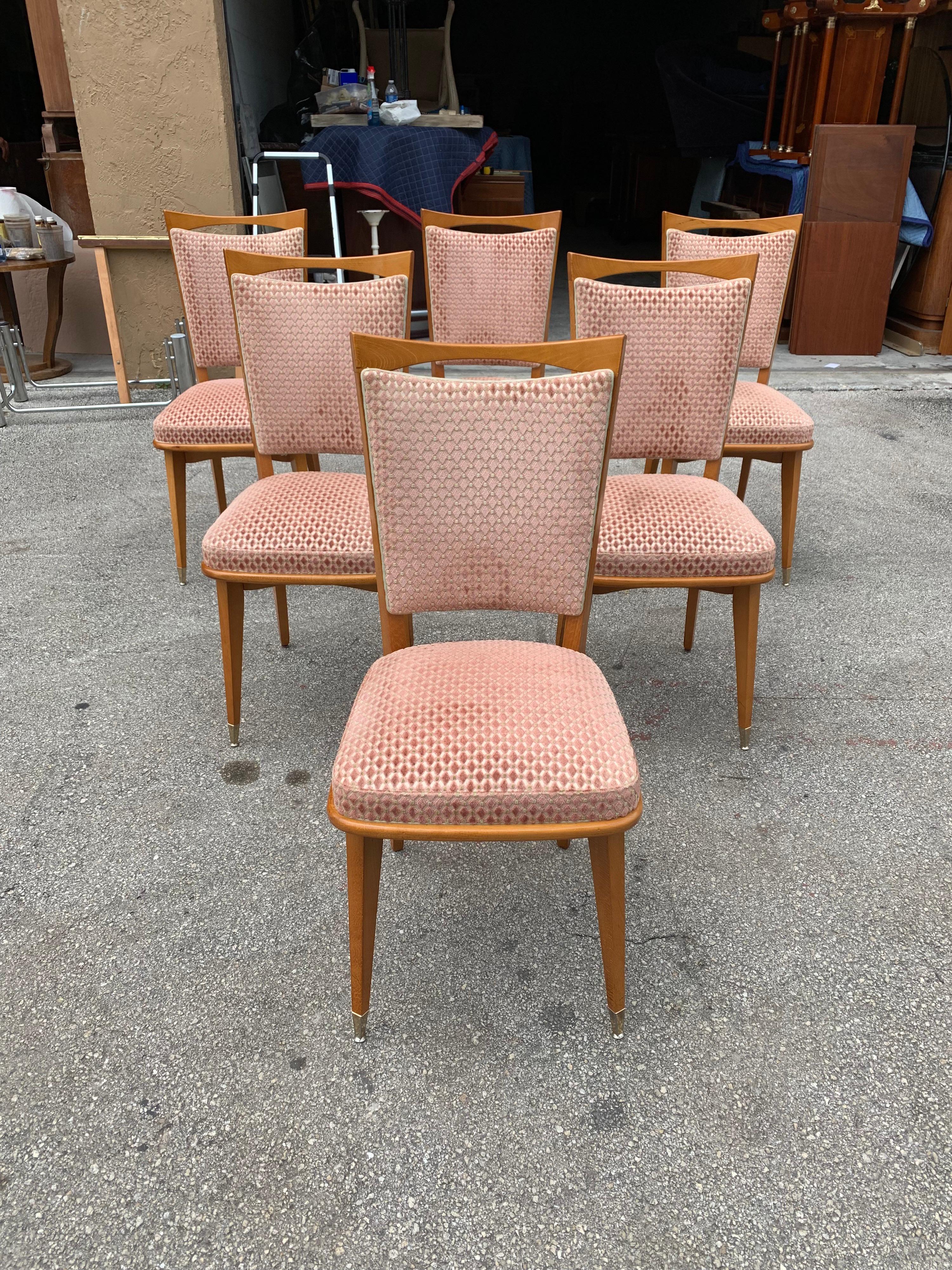 Set of 6 Vintage French Art Deco Solid Mahogany Dining Chairs, 1940s For Sale 2