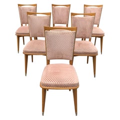 Set of 6 Vintage French Art Deco Solid Mahogany Dining Chairs, 1940s